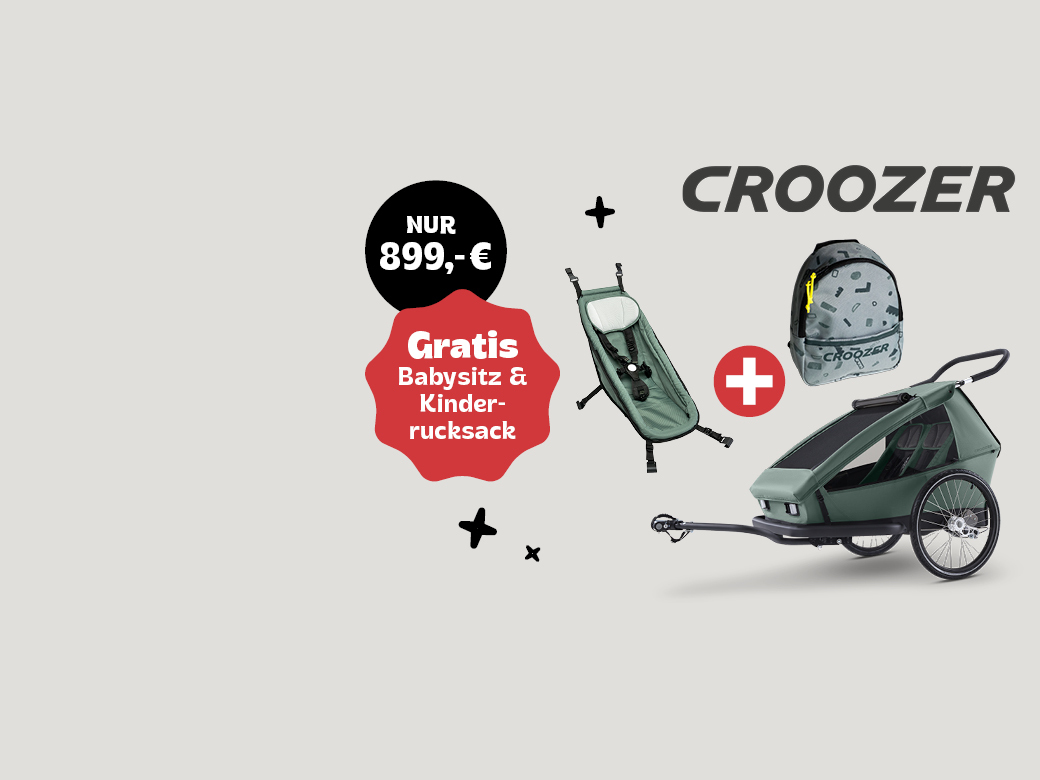 Nur 899€. Croozer Fahrradanhänger Kid Ellma in jungle green mit gratis Babysitz und Kinderrucksack.