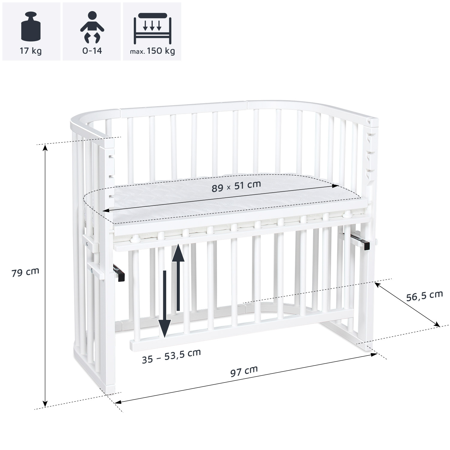 Beistellbetten, babybay, Weiß – Produktansicht