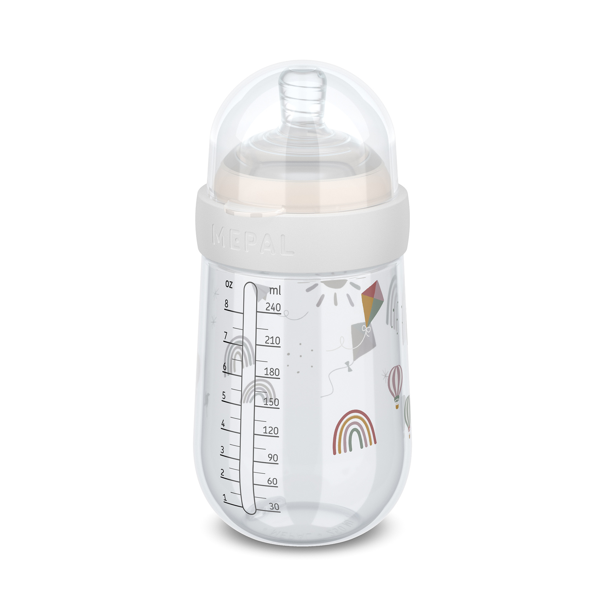 Babyfläschchen, MEPAL, Transparent – Besonderheit: spiralförmiges Design verhindert Verstopfungen
