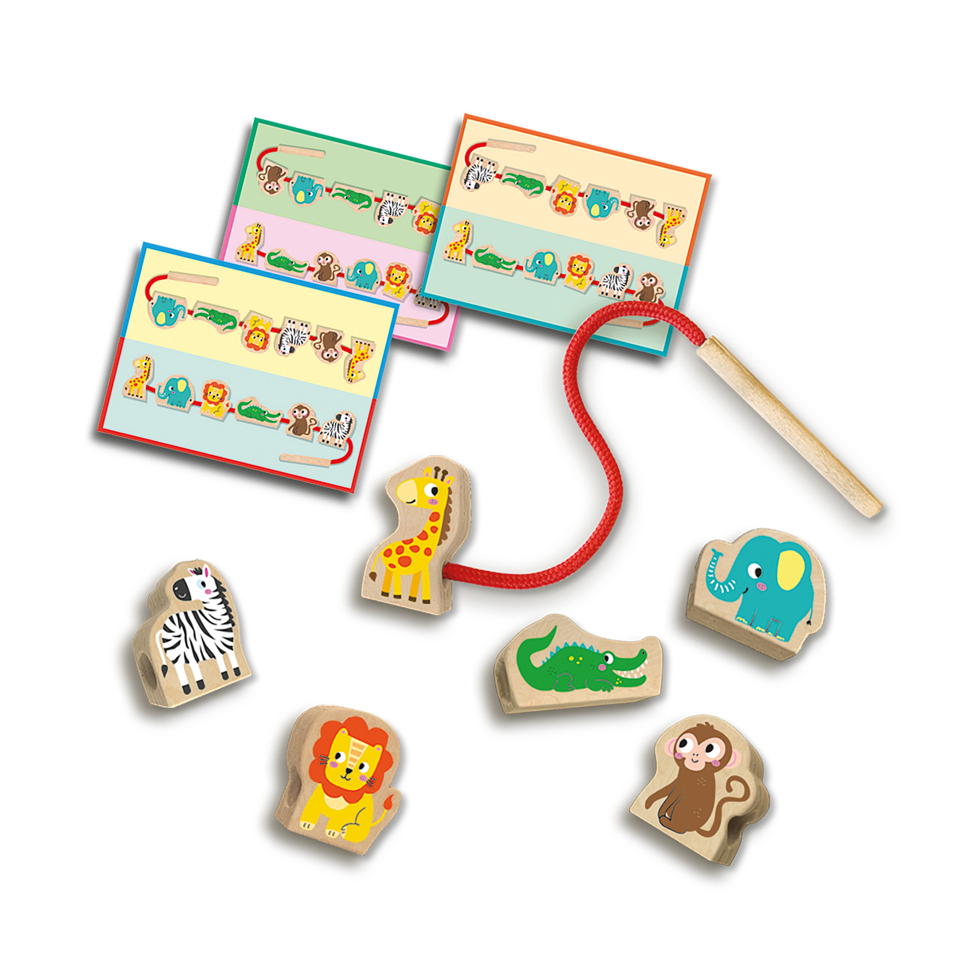 Produkte, SES CREATIVE, Rot – Besonderheit: Auffädelschnur mit Nadel aus Holz und angebrachter Tierperle
