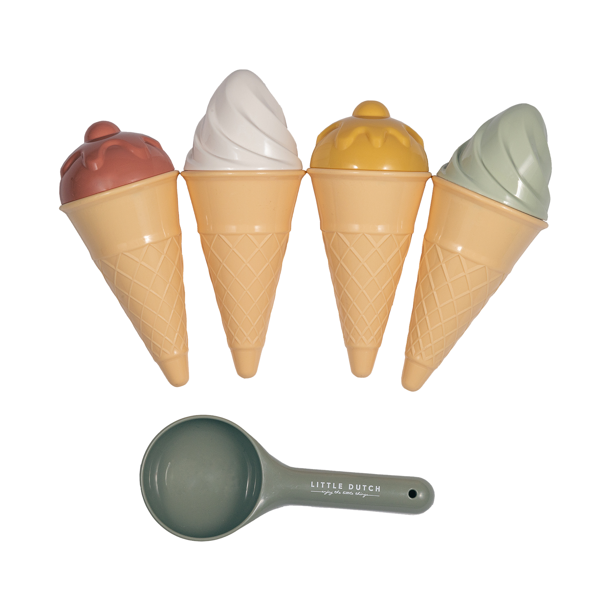 Sandspielzeug, LITTLE DUTCH, Mehrfarbig – Besonderheit: 4 Spielzeugeiswaffeln, 1 Eisportionierer und 4 Sandformen