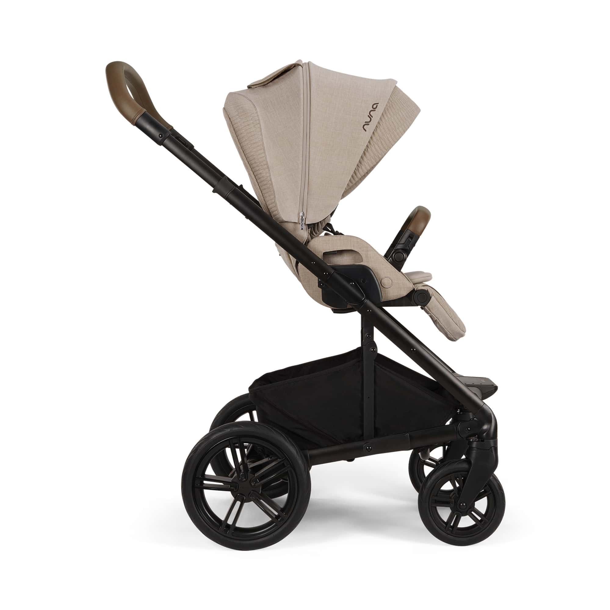 Kinderwagen schwarz, nuna, Beige – Besonderheit: einfaches Zusammenklappen, Umdrehen des Sportsitzes oder Wechsel auf Babywannen- oder Autositzmodus
