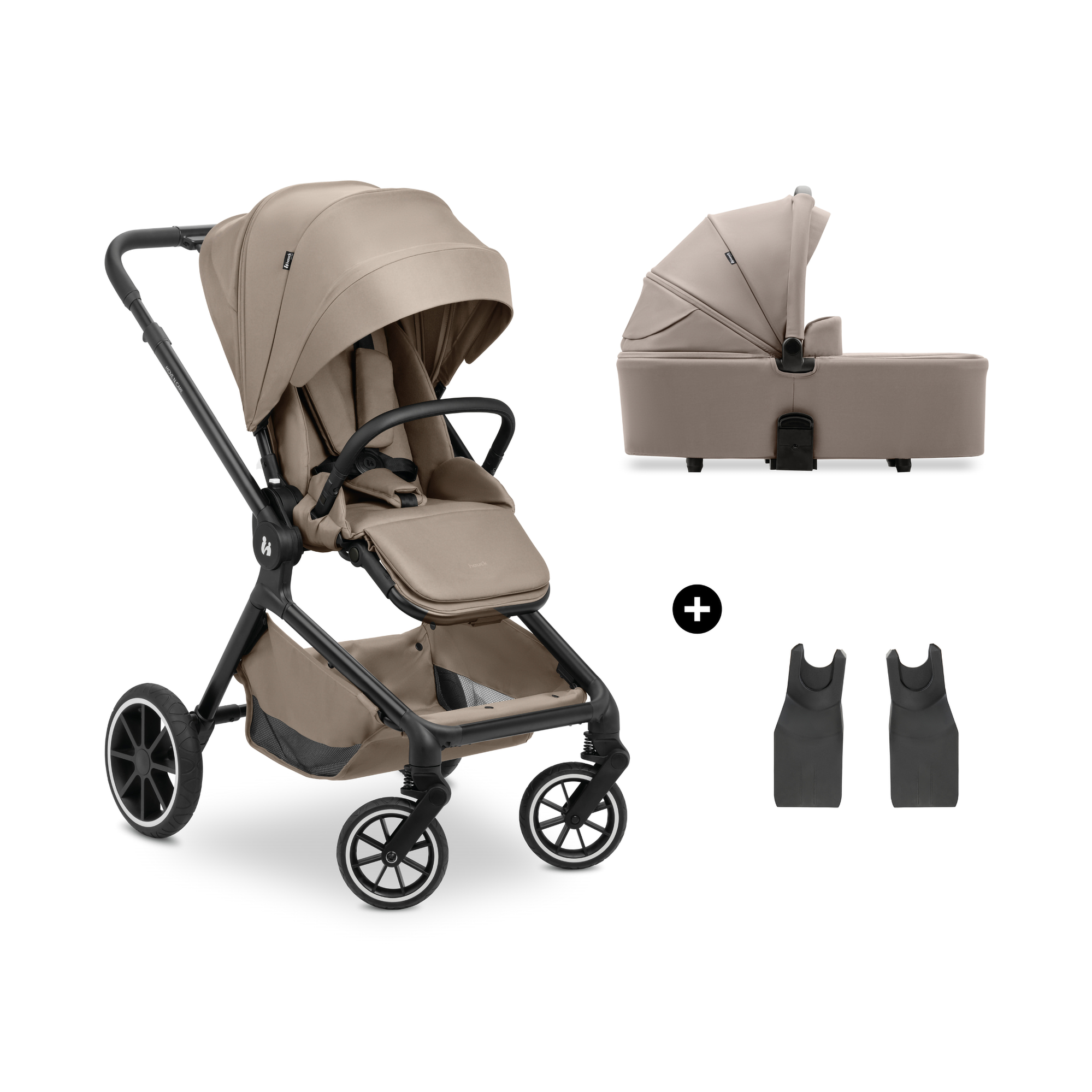 hauck, hauck, Beige – Besonderheit: Set bestehend aus Kinderwagen mit Sportsitz und Babywanne sowie Adaptern für die Babyschale