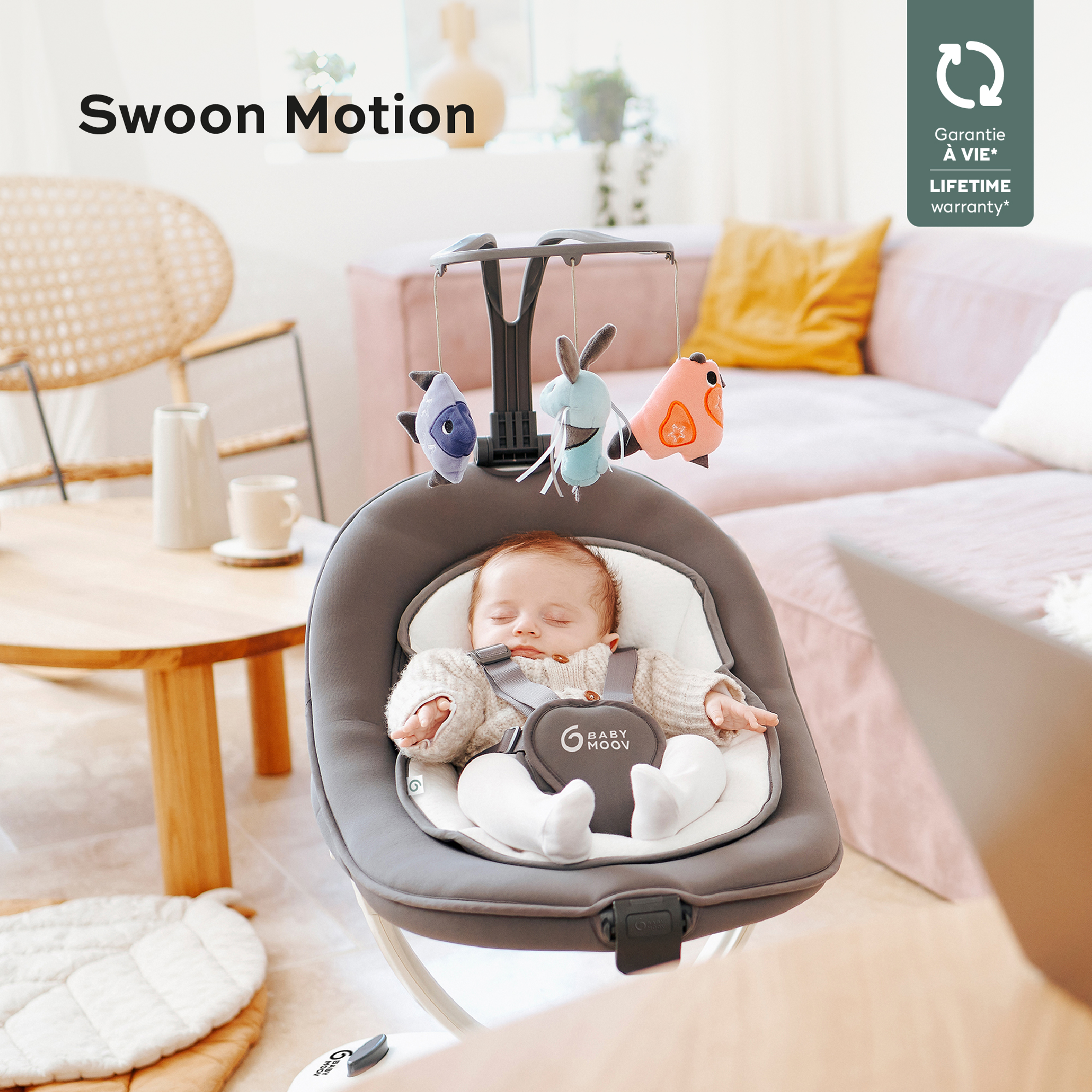Wippen, babymoov, Grau – Besonderheit: mit 5 Wiegegeschwindigkeiten & 2 Schaukelrichtungen