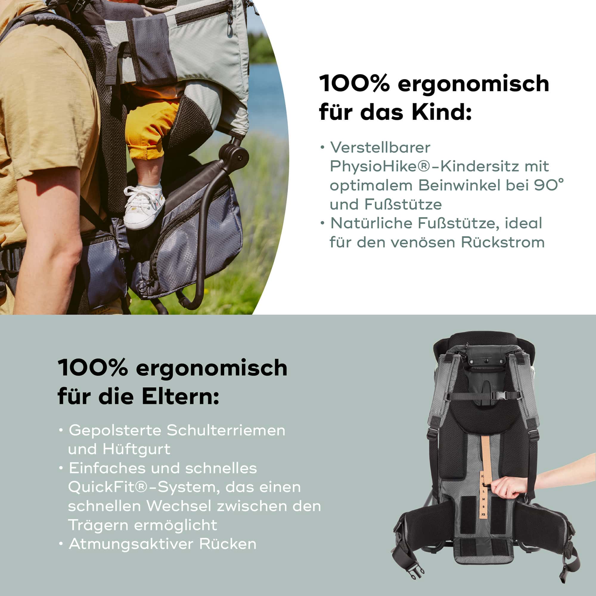 Kraxen & Schultertragen, babymoov, Grün – Produktansicht