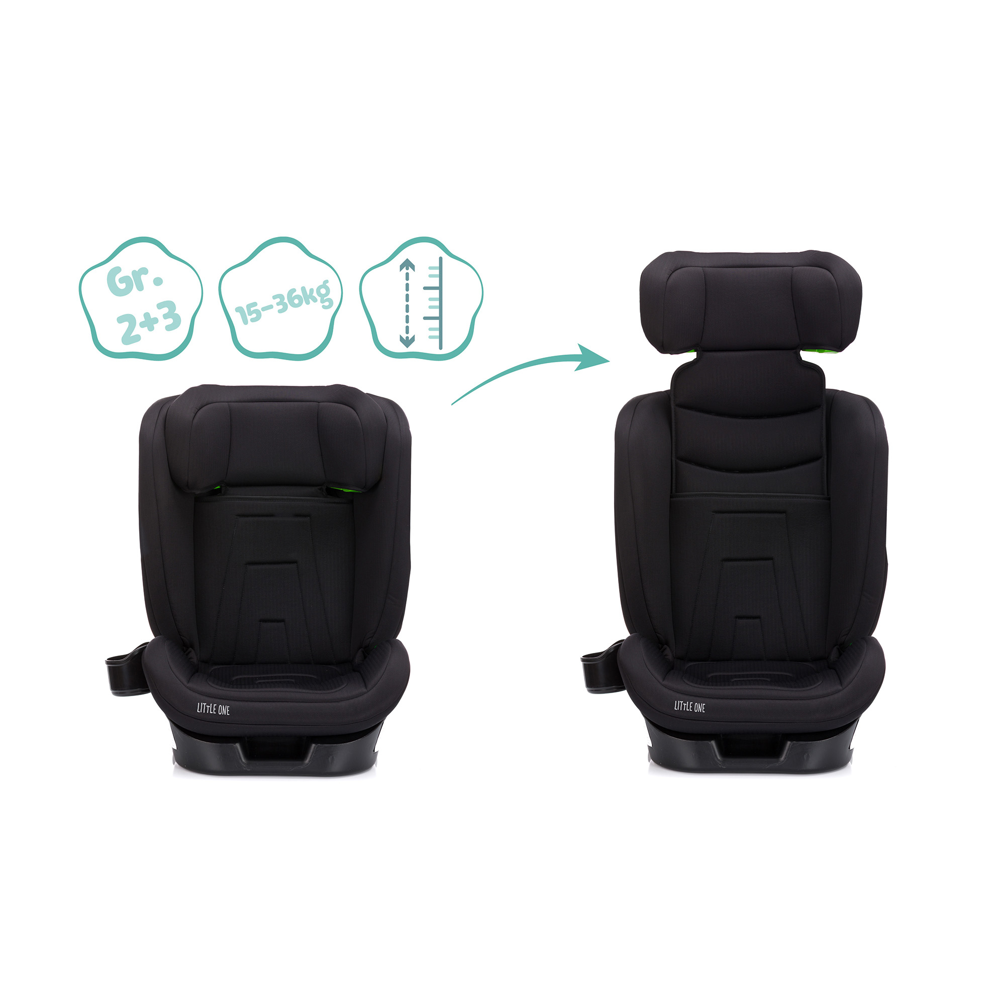 Kindersitze 15-36 kg, Gruppe 2/3, LITTLE ONE, Schwarz – Produktansicht