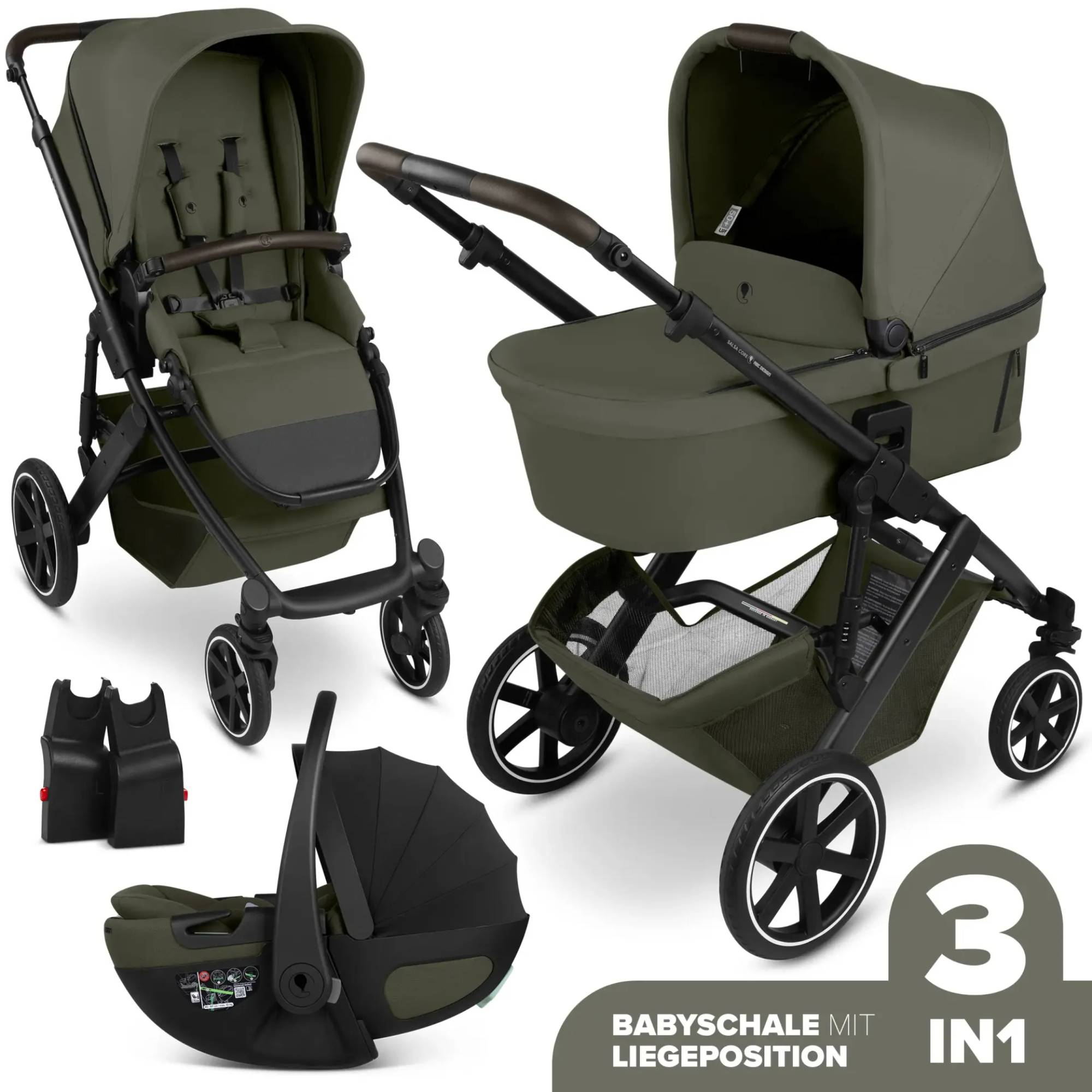 Kinderwagen Komplettsets, ABC DESIGN, Grün – Besonderheit: Set bestehend aus Kombi-Kinderwagen Salsa Core, Babyschale Calla und passenden Adaptern