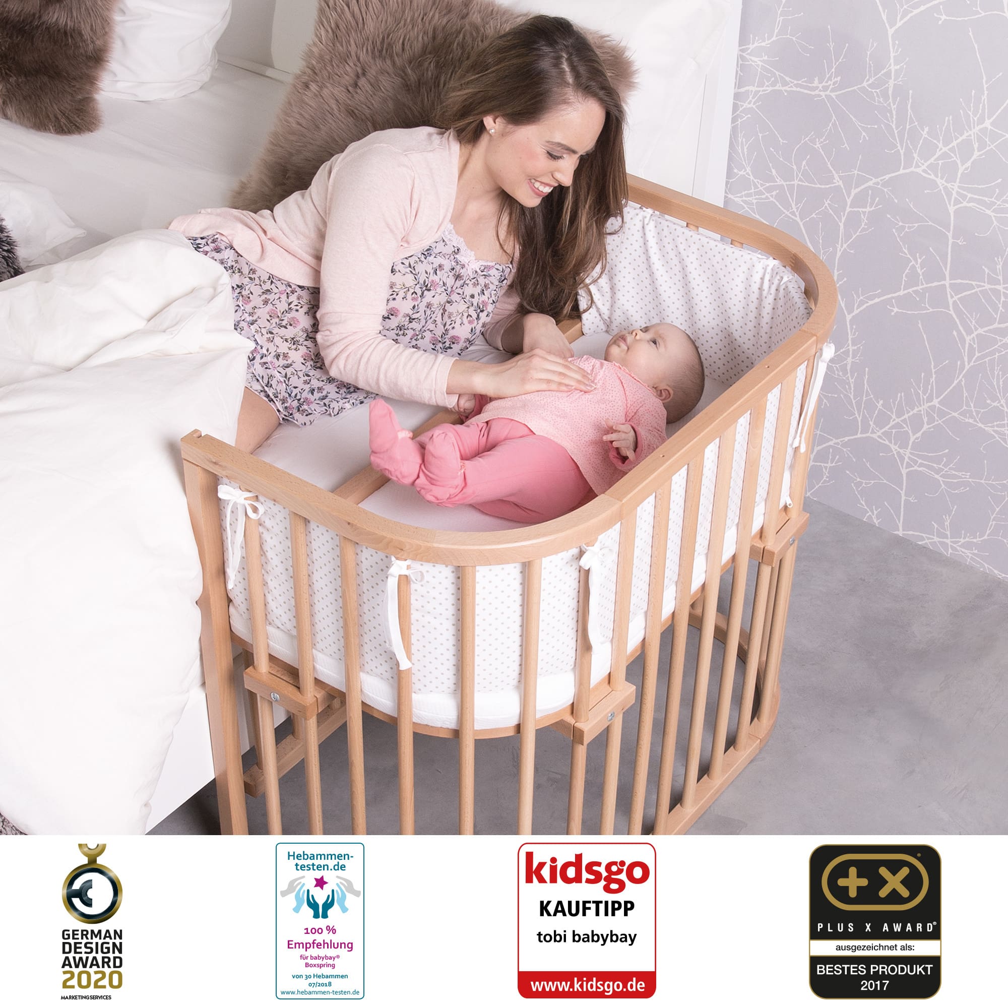 Beistellbetten, babybay, Braun – Besonderheit: stufenlos höhenverstellbar