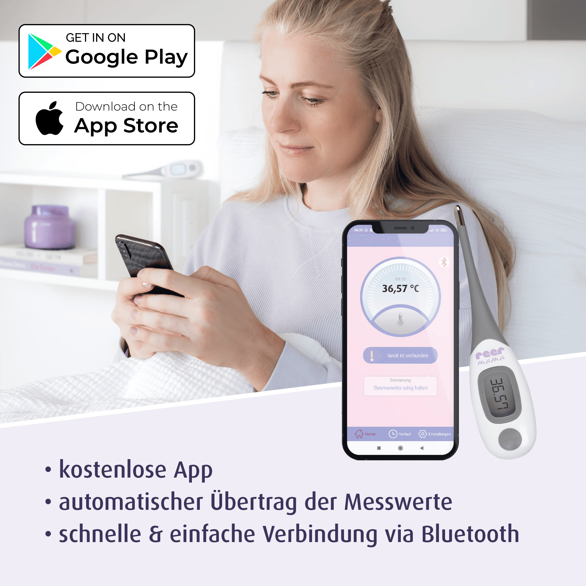 Fieberthermometer, reer mama, Weiß – Produktansicht