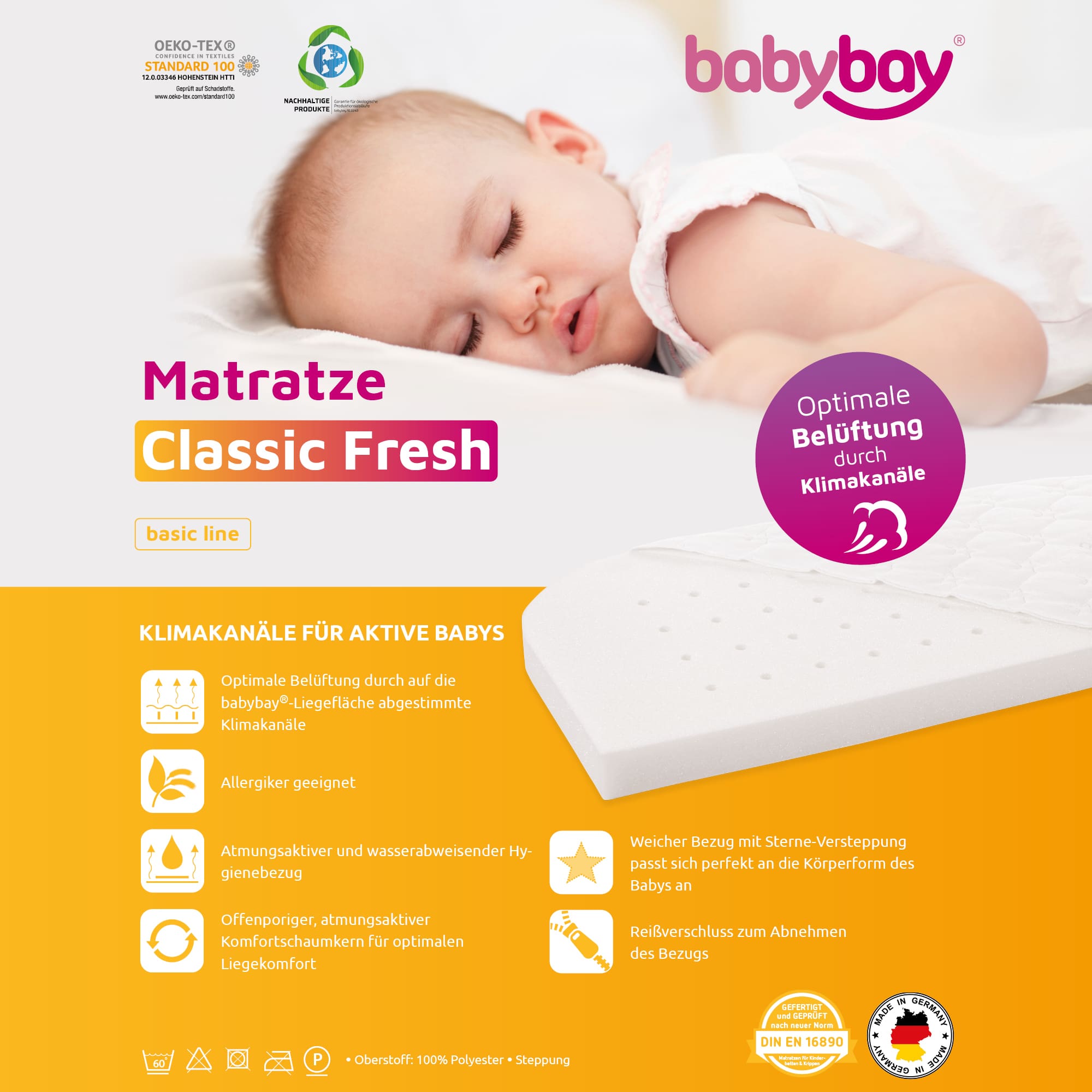 Matratzen für Beistellbetten, tobi, Weiß – Produktansicht
