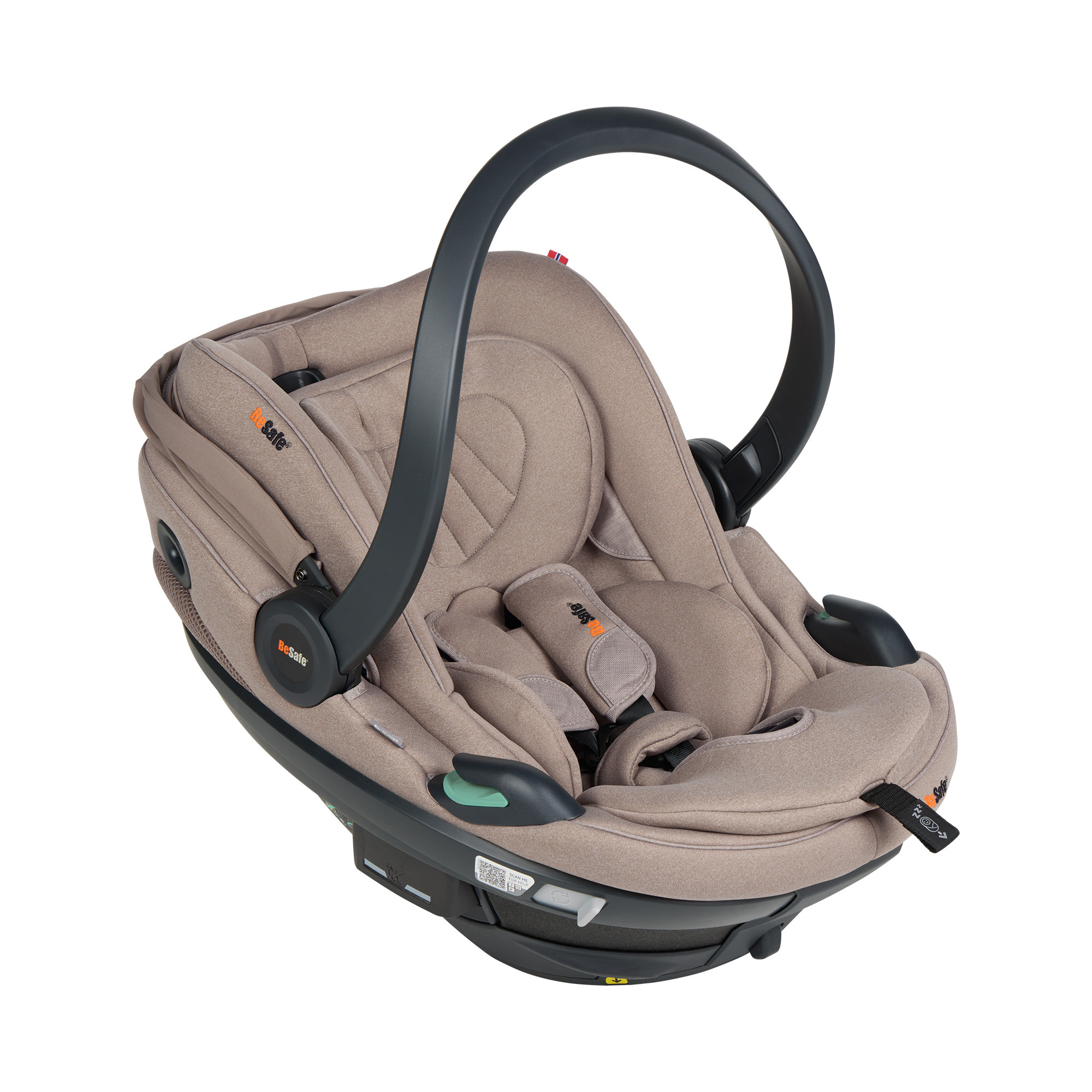 Babyschalen 0-13 kg, Gruppe 0+, BeSafe, Beige – Besonderheit: Active Lay Flat™-Funktion, Liegefunktion die sich bei einem Unfall automatisch in eine aufrechte Position bewegt