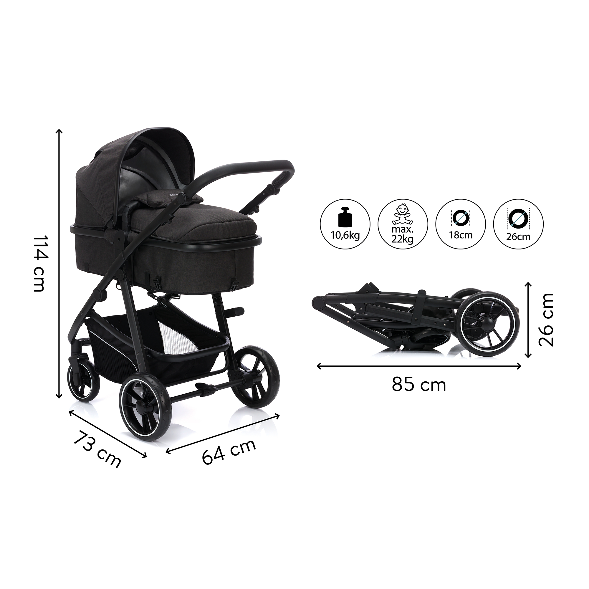 Kombi-Kinderwagen, LITTLE ONE, Grau – Produktansicht