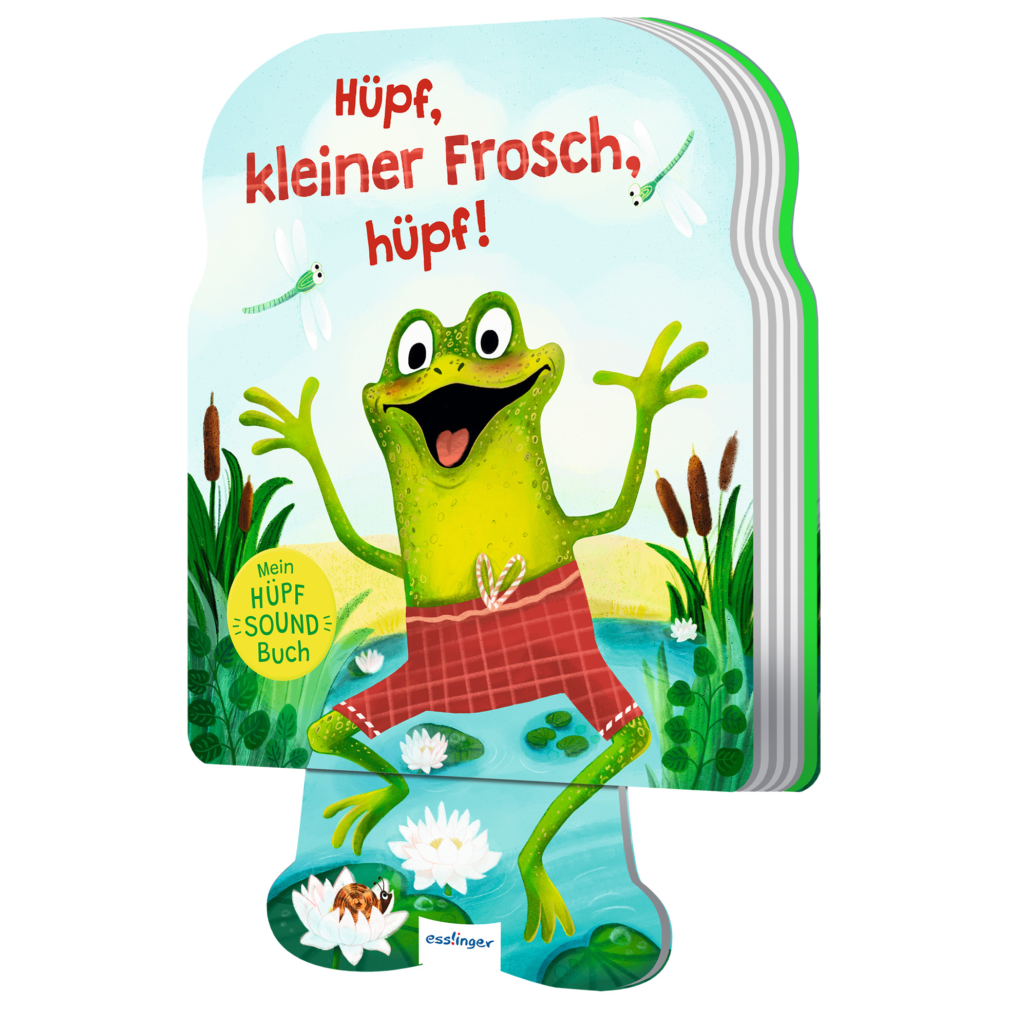 Kinderbücher, ess!inger, Grün – Besonderheit: drückt man die Froschbeine ins Buch, wird ein Quak-Sound ausgelöst
