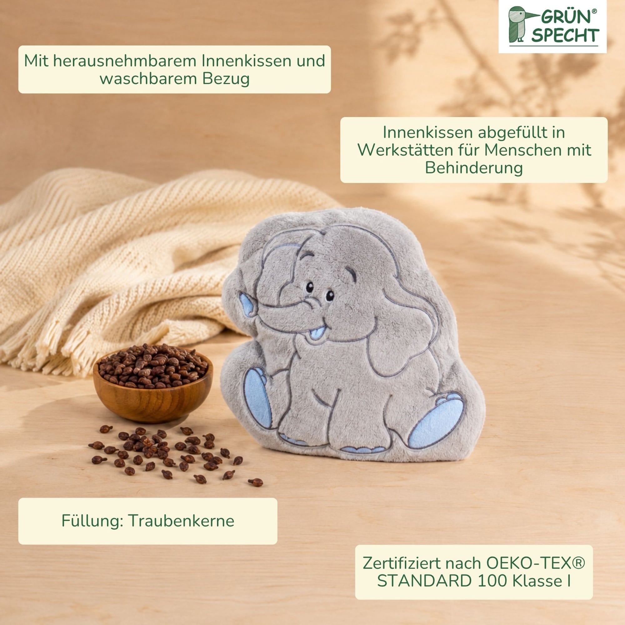 Wärmekissen & -flaschen, GRÜNSPECHT, Grau – Produktansicht