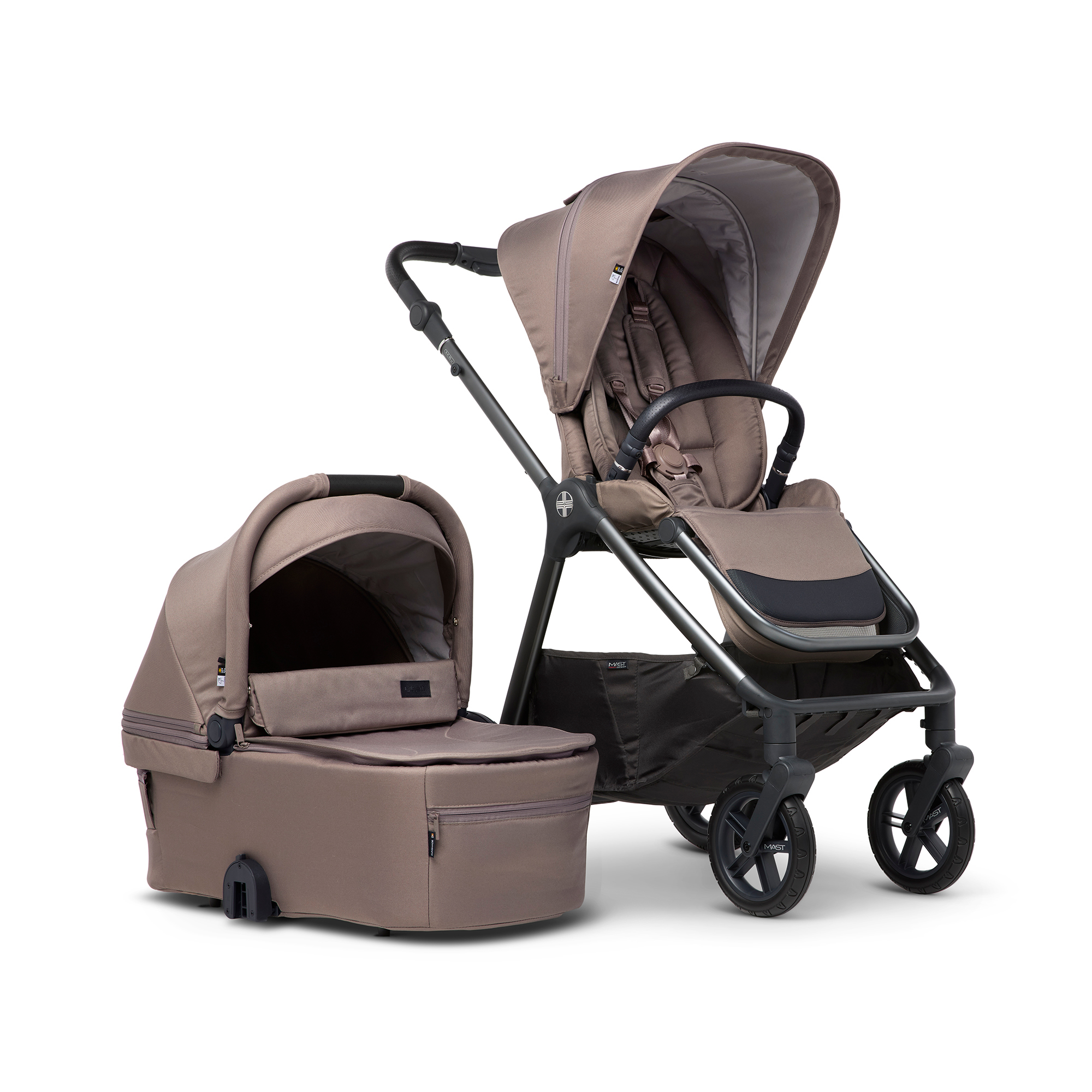 Kombi-Kinderwagen, MAST, Beige – Besonderheit: inkl. Babywanne, Sportsitz, Regenschutz
