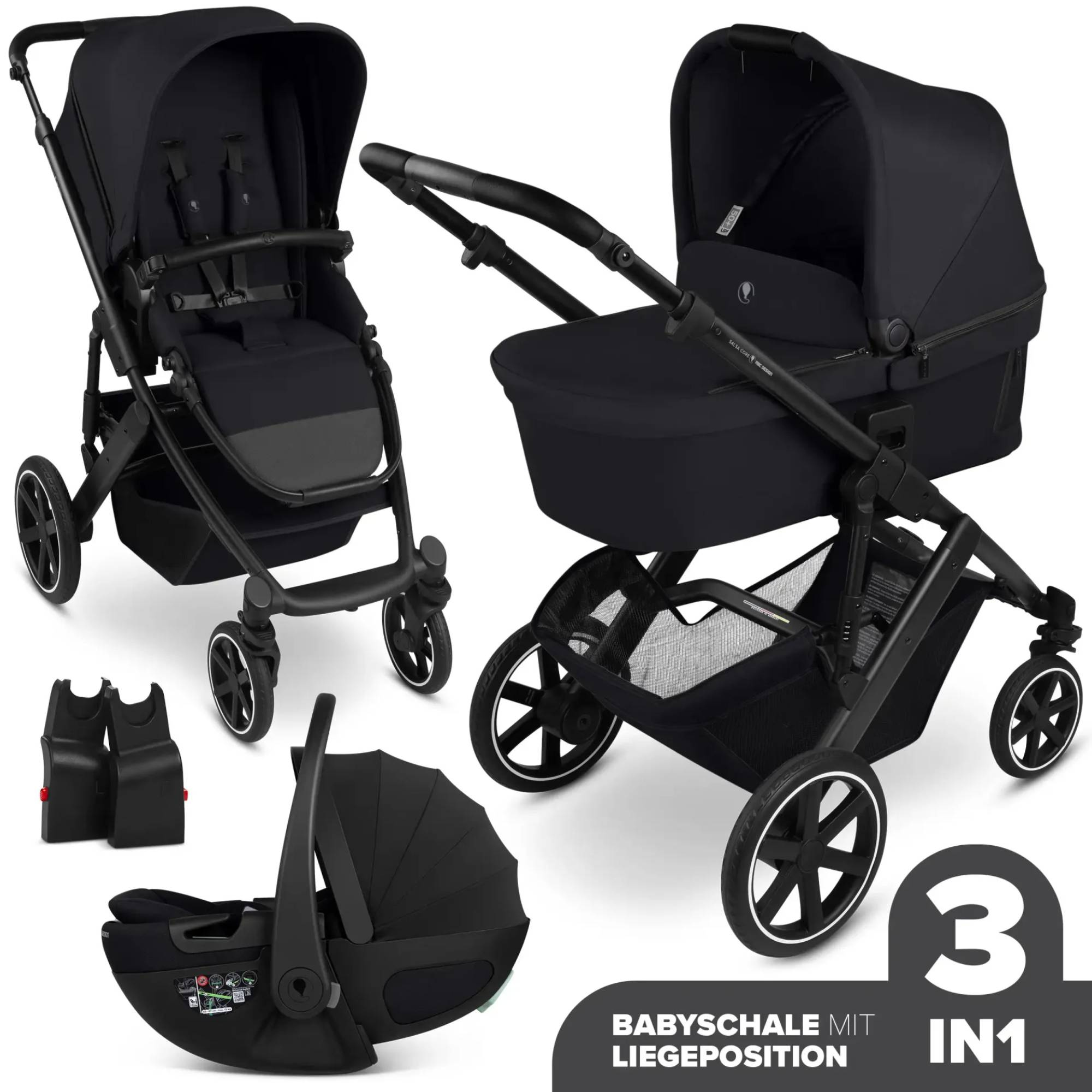 Kinderwagen Komplettsets, ABC DESIGN, Grau – Besonderheit: Set bestehend aus Kombi-Kinderwagen Salsa Core, Babyschale Calla und passenden Adaptern