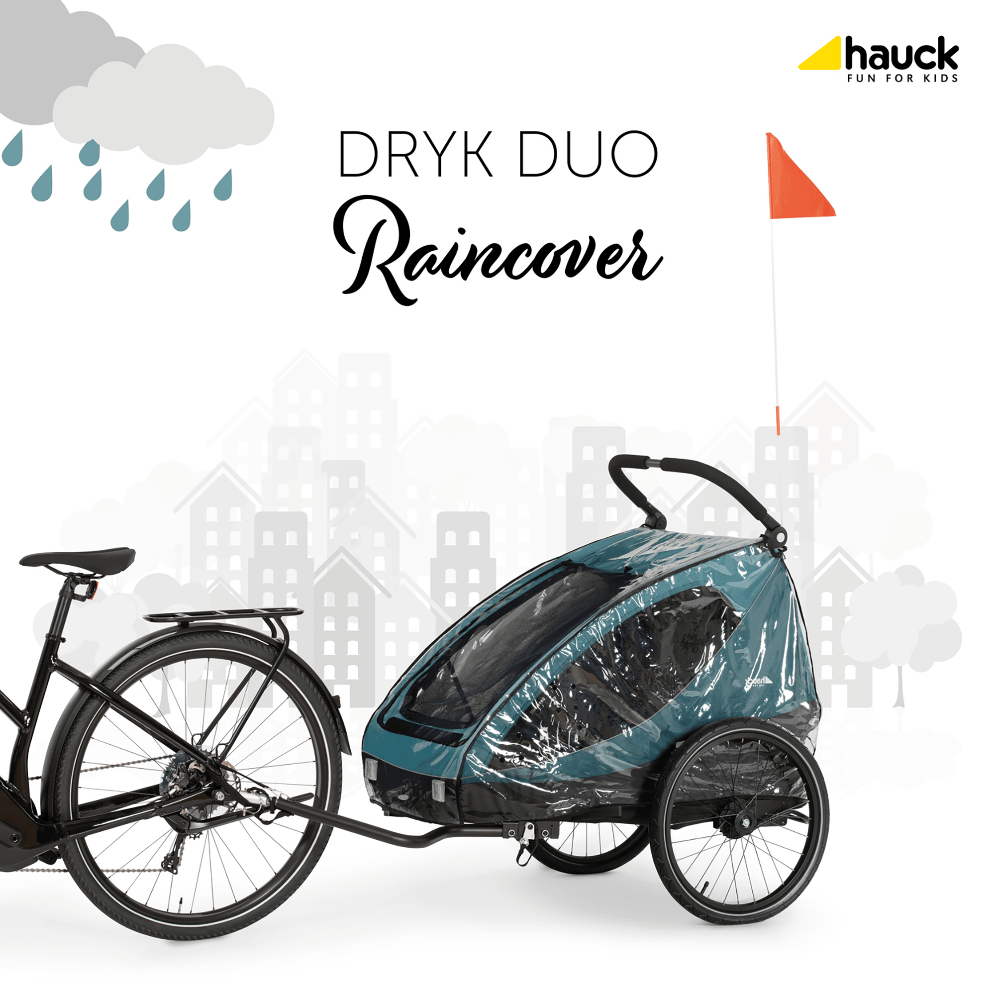 Fahrradanhänger, hauck, Transparent – Besonderheit: Regenschutz zum Dryk Duo Fahrradanhänger