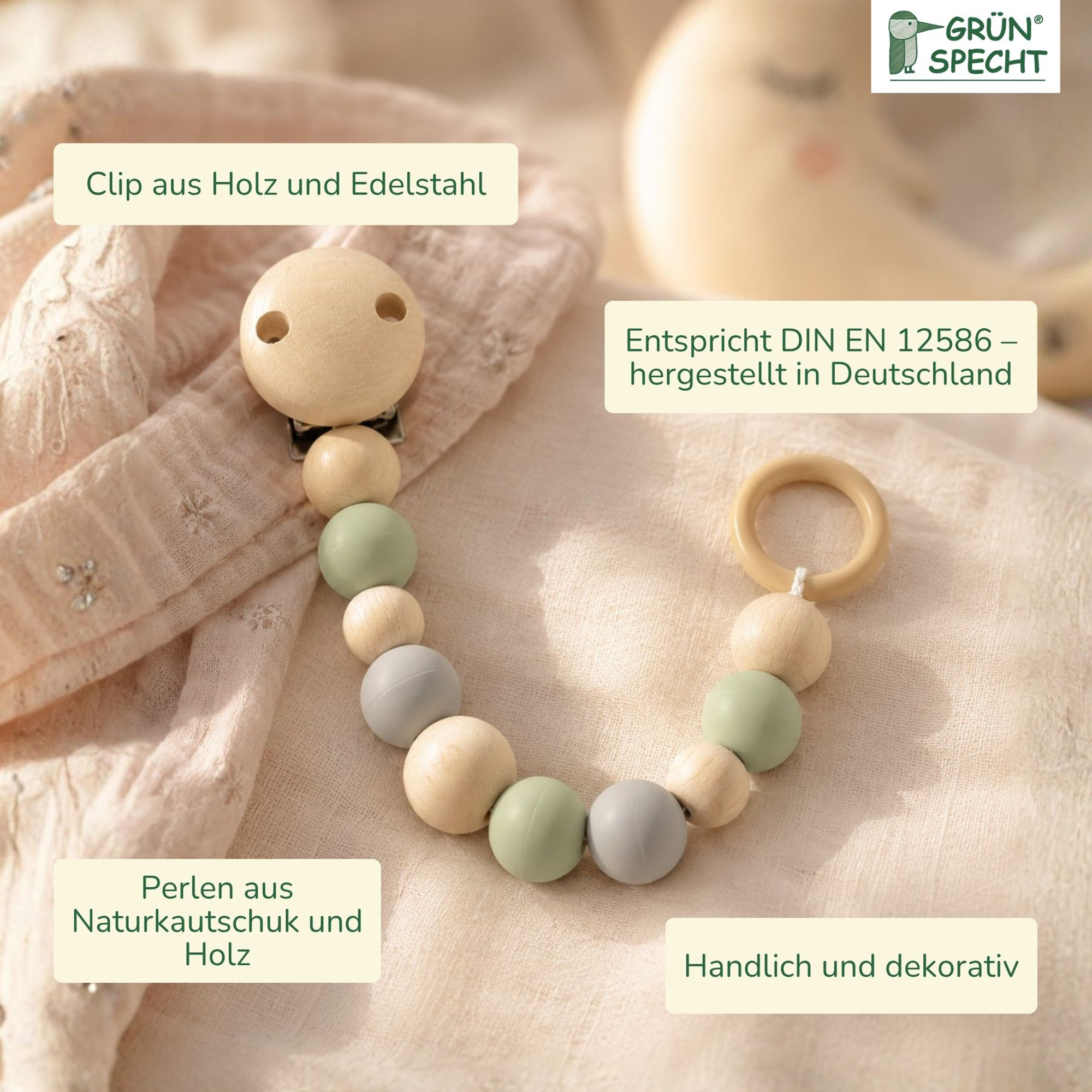 Schnullerketten, GRÜNSPECHT, Grün – Produktansicht