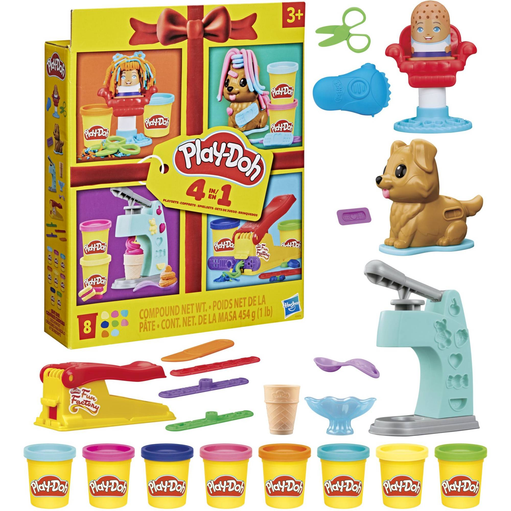 Malen & Kneten, Play-Doh, Gelb – Besonderheit: mit Eishersteller-Set, Tierarzt-Set, Friseur-Set und Spritzgebäck-Set
