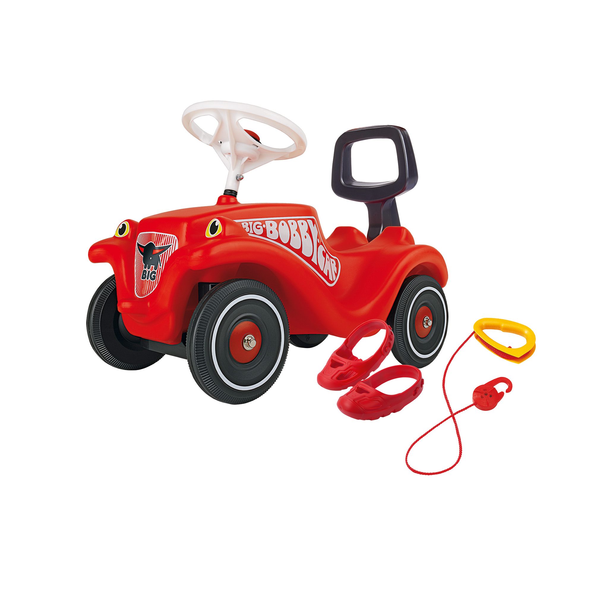 Bobby Car & Zubehör, BIG, Rot – Besonderheit: Set mit Lauflernhilfe, Zugseil und Schuhschonern (Super-Bundle-Preis: großer preislicher Vorteil im Vergleich zum Einzelkauf)