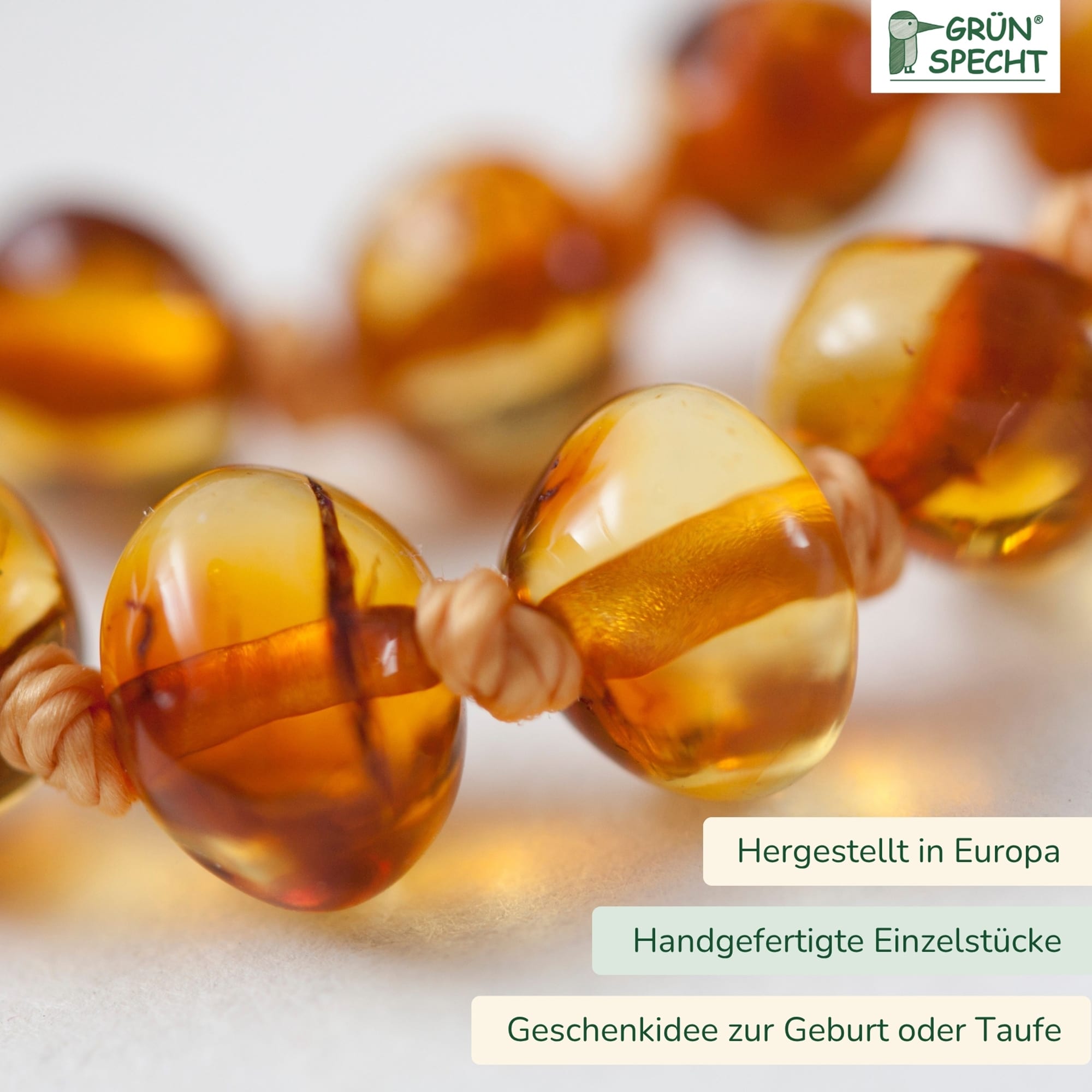 Bernsteinketten, GRÜNSPECHT, Braun – Produktansicht