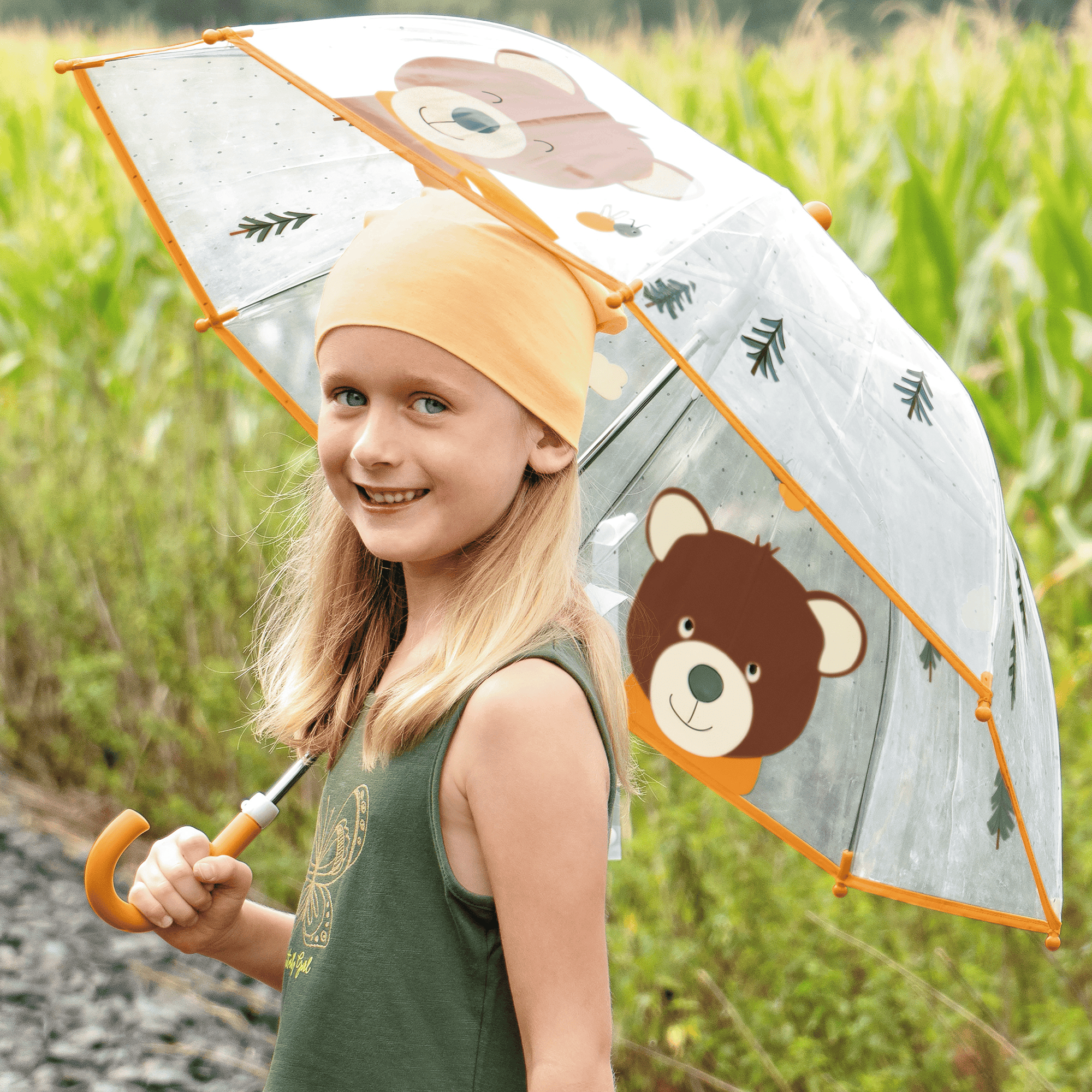 Kinderregenschirme, Sterntaler, Weiß – Besonderheit: transparenter Regenschirm mit Bären-Motiv