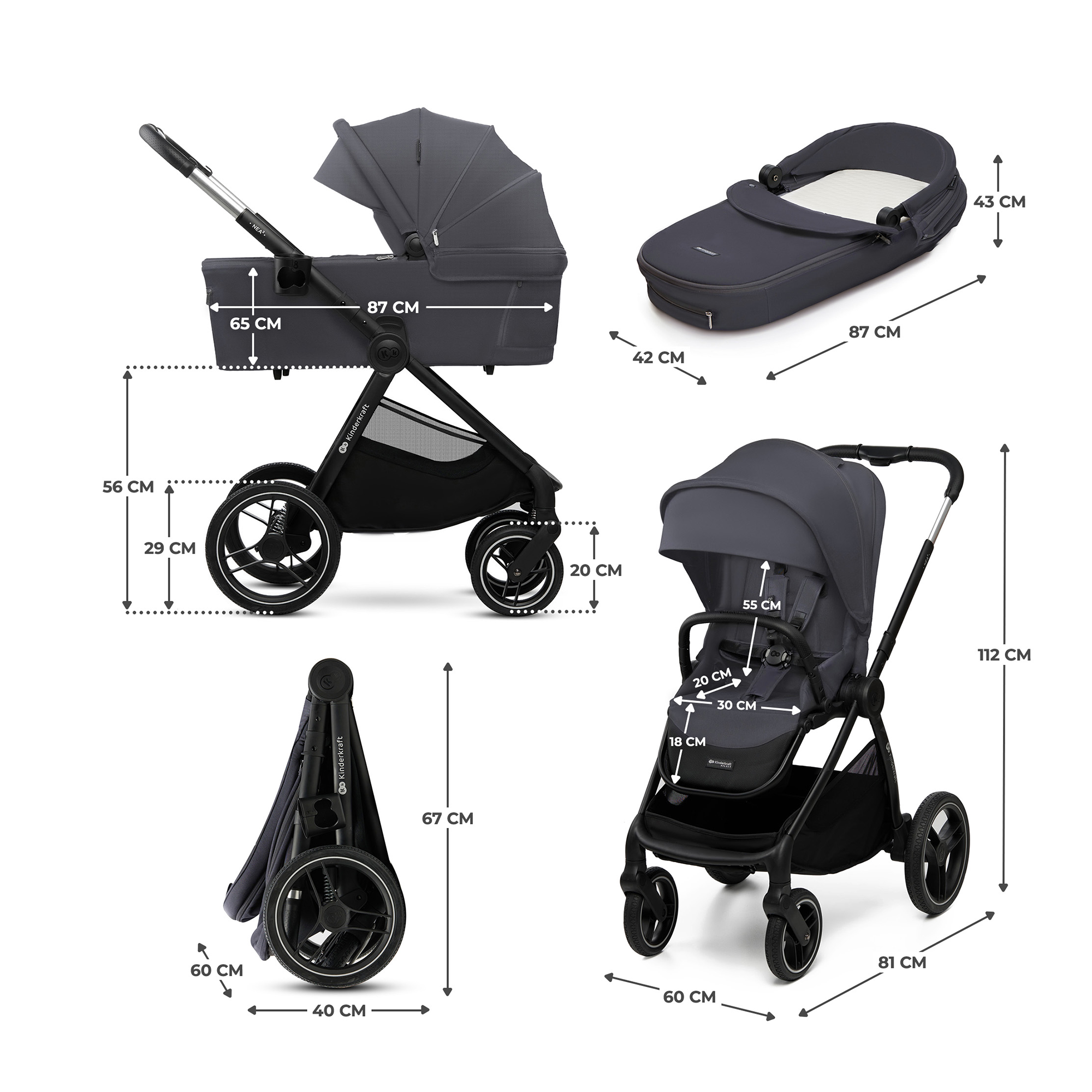 Kombi-Kinderwagen, Kinderkraft, Grau – Produktansicht