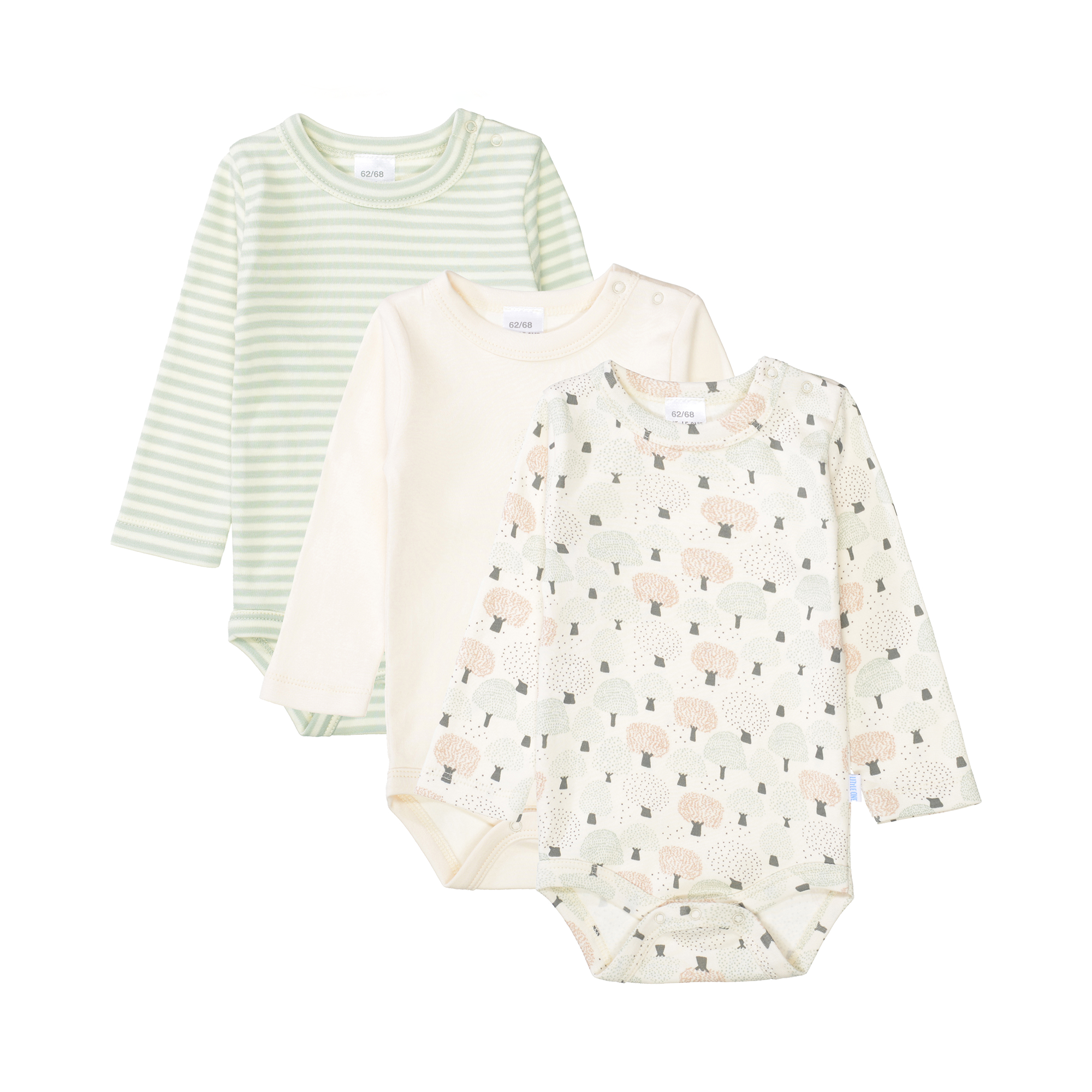 Langarmbodys, LITTLE ONE, Beige – Besonderheit: Set bestehend aus drei Langarmbodys