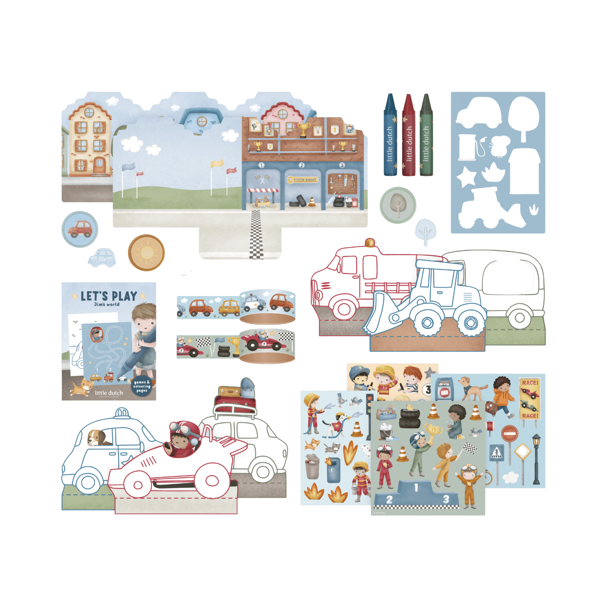 Malen & Kneten, LITTLE DUTCH, Blau – Besonderheit: mit Schablonen, Sticker, Kreiden, Stempel, Malkarten und Washi-Tape
