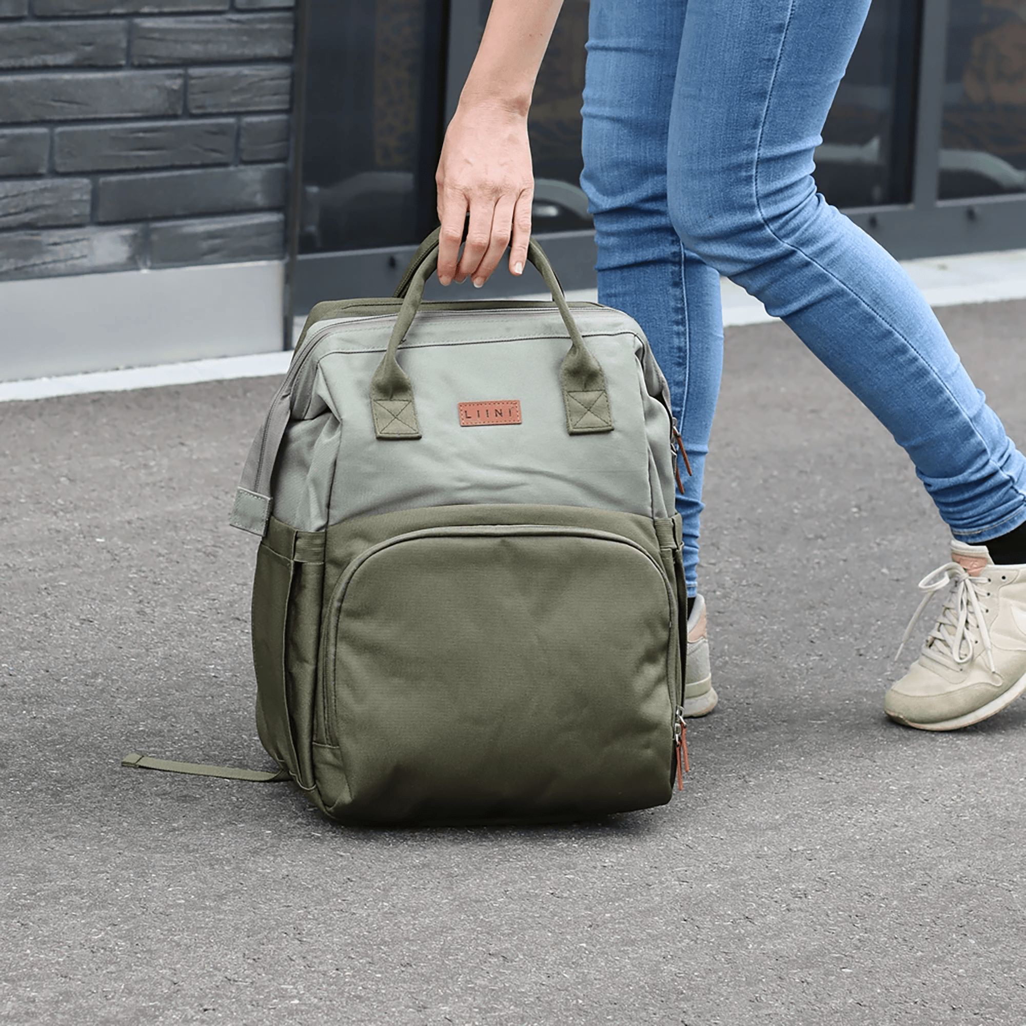 Wickeltaschen, LIINI, Grün – Besonderheit: viele praktische Aufbewahrungsbereiche