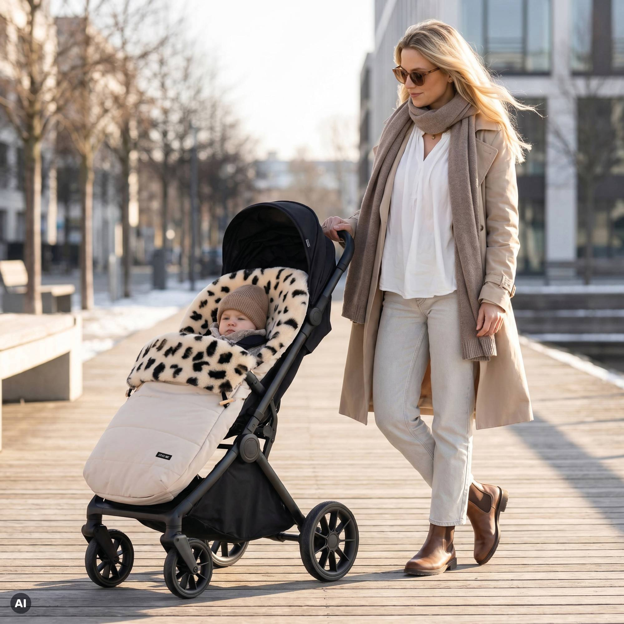 Fußsäcke & Decken, LITTLE ONE, Beige – Besonderheit: Innen aus 100% echtem Lammfell