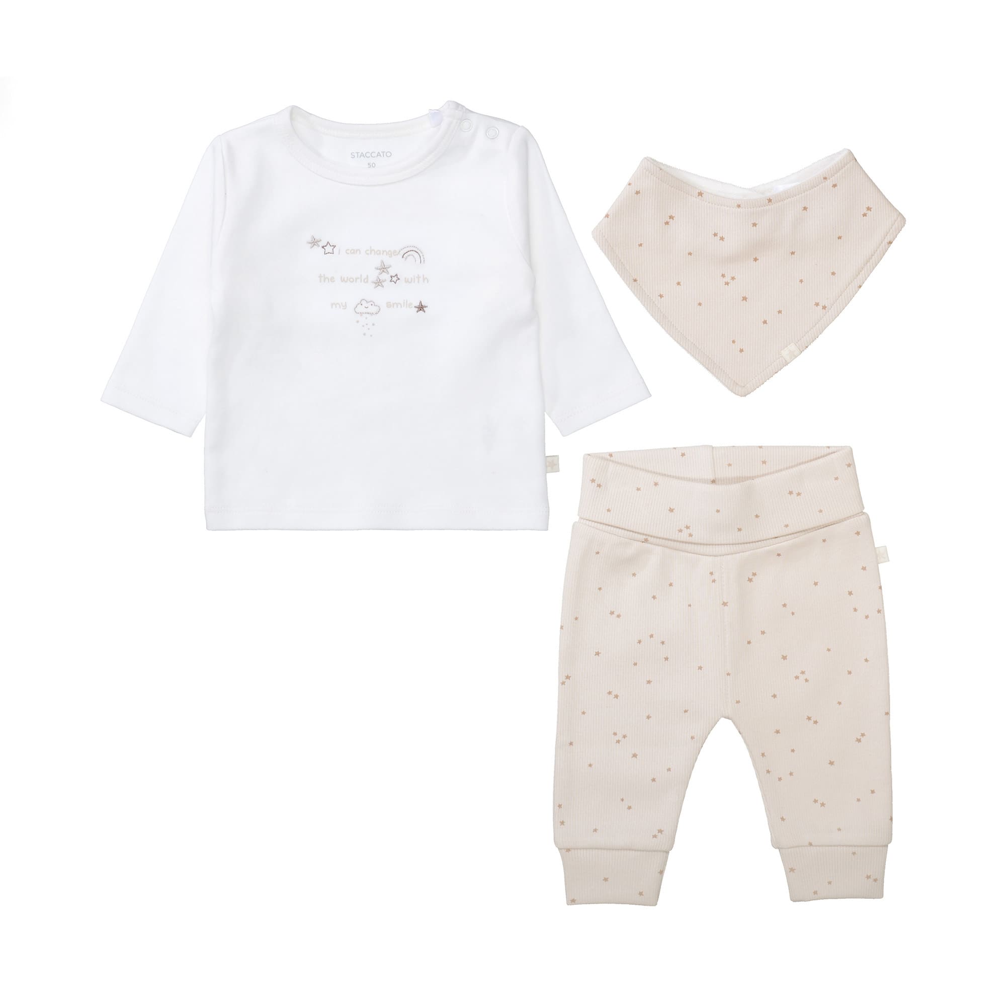 Langarmshirts, STACCATO, Beige – Besonderheit: bestehend aus Langarmshirt, Hose und Dreieckstuch