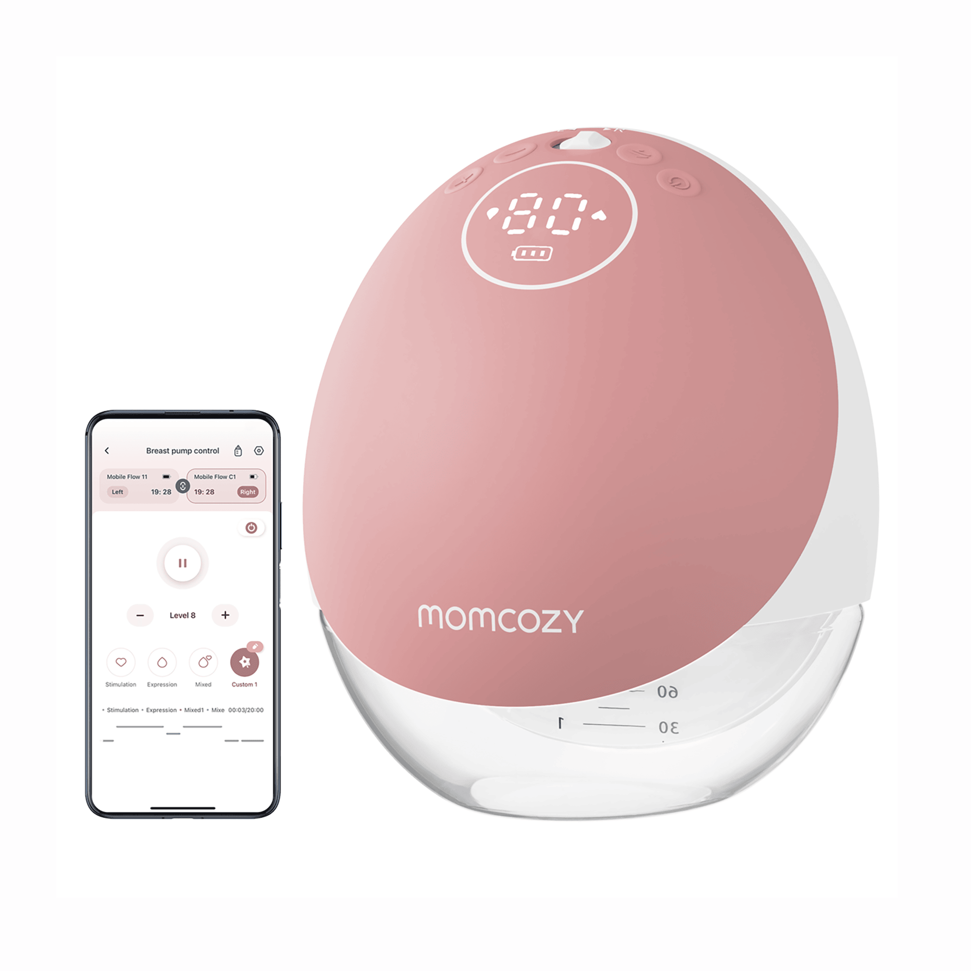 Milchpumpen, momcozy, Pink – Besonderheit: mit bis zu 15 Pumpstufen für ein komfortables und effizientes Abpumpen