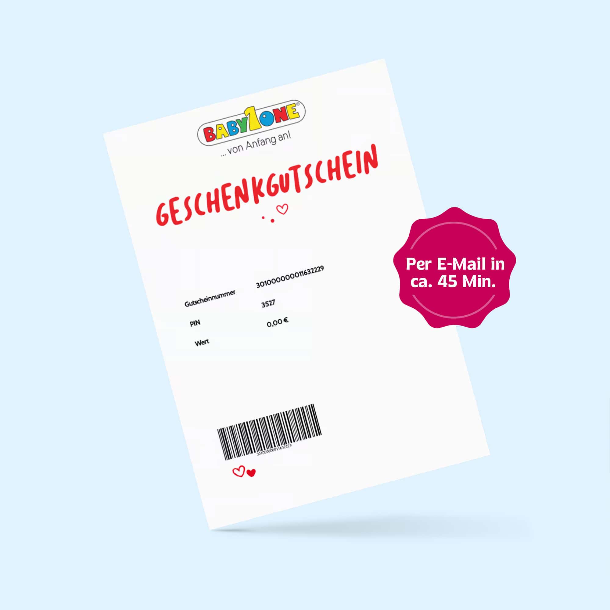 Geschenkgutscheine, BabyOne – Besonderheit: Versand per E-Mail nach Zahlung 

