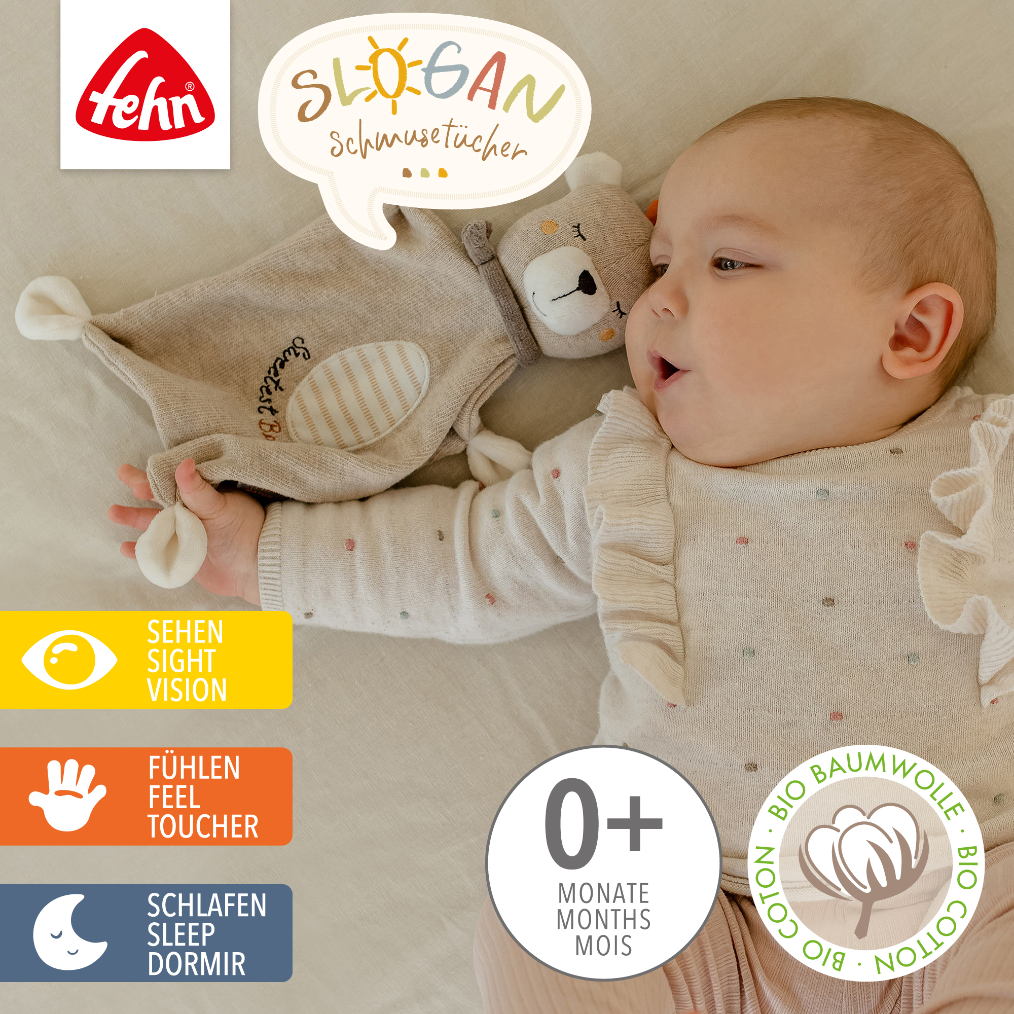 Schmusetücher, fehn, Braun – Besonderheit: aus weicher Bio-Baumwolle