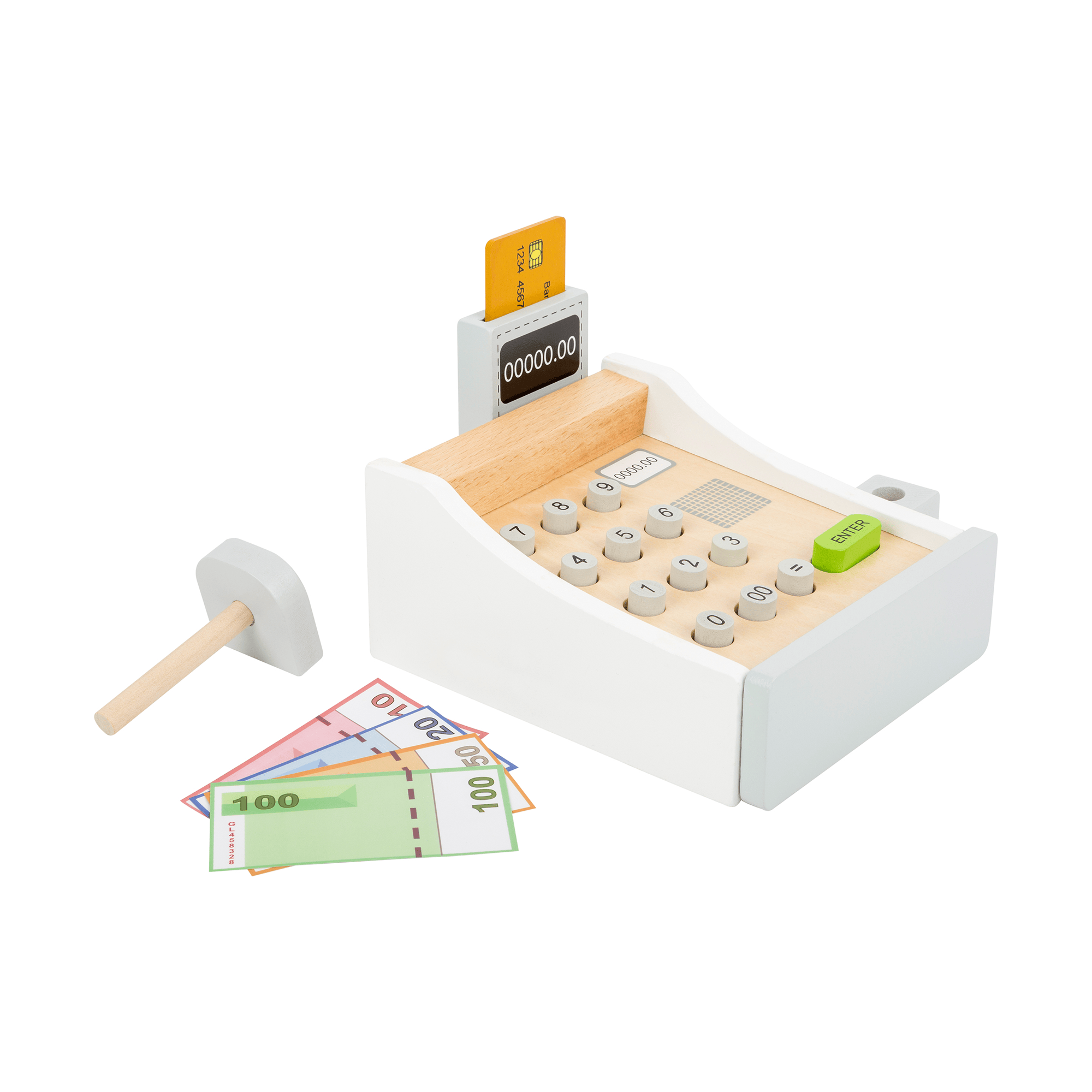 Kaufladen, small foot, Mehrfarbig – Besonderheit: enthält 1 Kasse, 1 Schublade, 1 Kartenlesegerät, 1 Scanner, 1 Karte und 10 Scheine