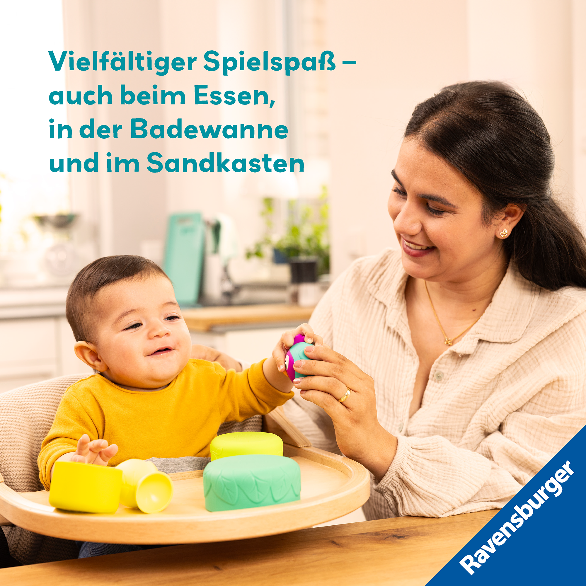 Stapelbecher, Ravensburger, Grün – Besonderheit: 3 bunte Silikonbecher zum Stapeln