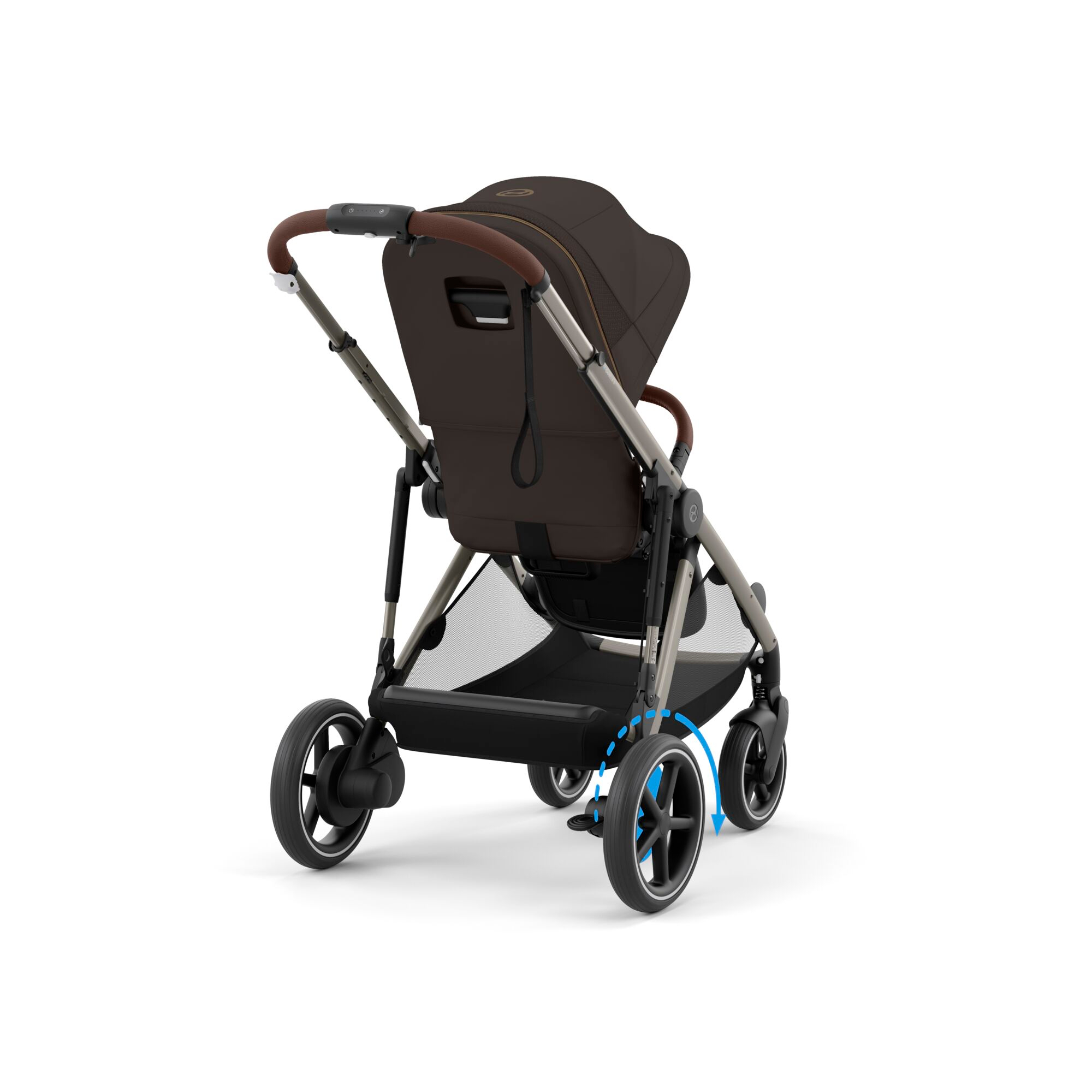 Sportwagen, cybex, Braun – Besonderheit: mit E-Antrieb und Multi-Terrain-Support - leicht gesteuert über den intuitiven Hebel am Schiebegriff