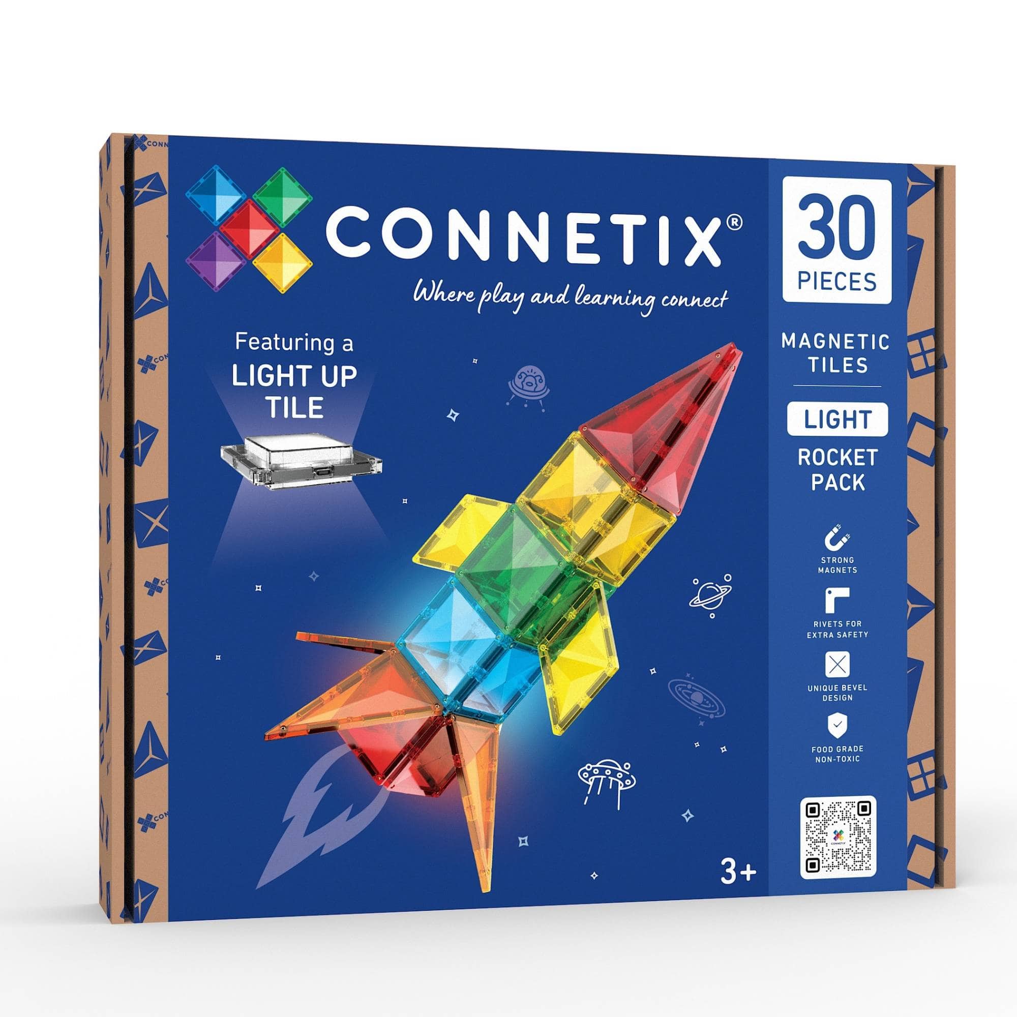 Bausteine, Connetix, Blau – Besonderheit: magnetische Bausteinen, darunter Quadrate, Rechtecke, Dreiecke und Rauten

