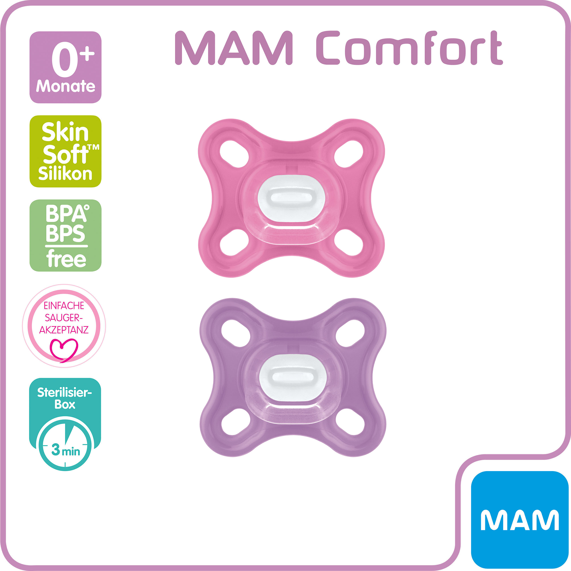 Beruhigungssauger Comfort Silikon 0+Monate Girl MAM Pink 2000583738305 2