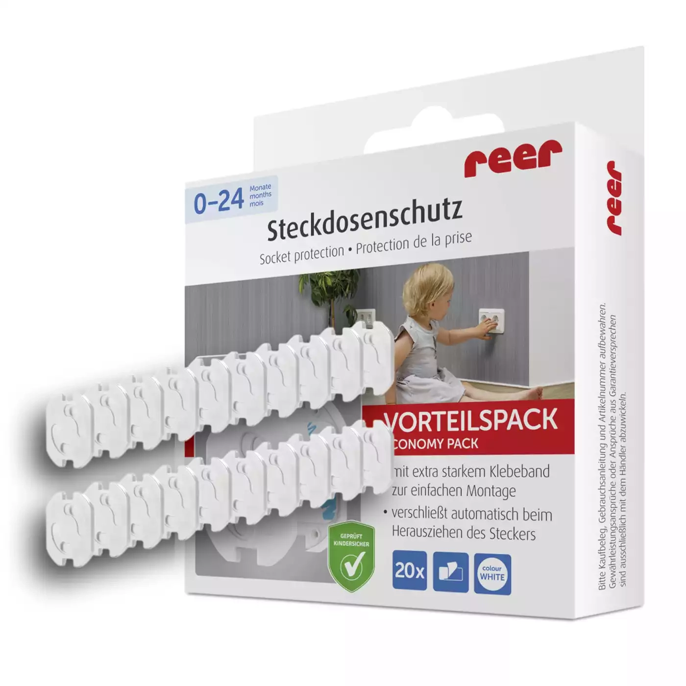 Steckdosensicherung, reer, Weiß – Produktansicht