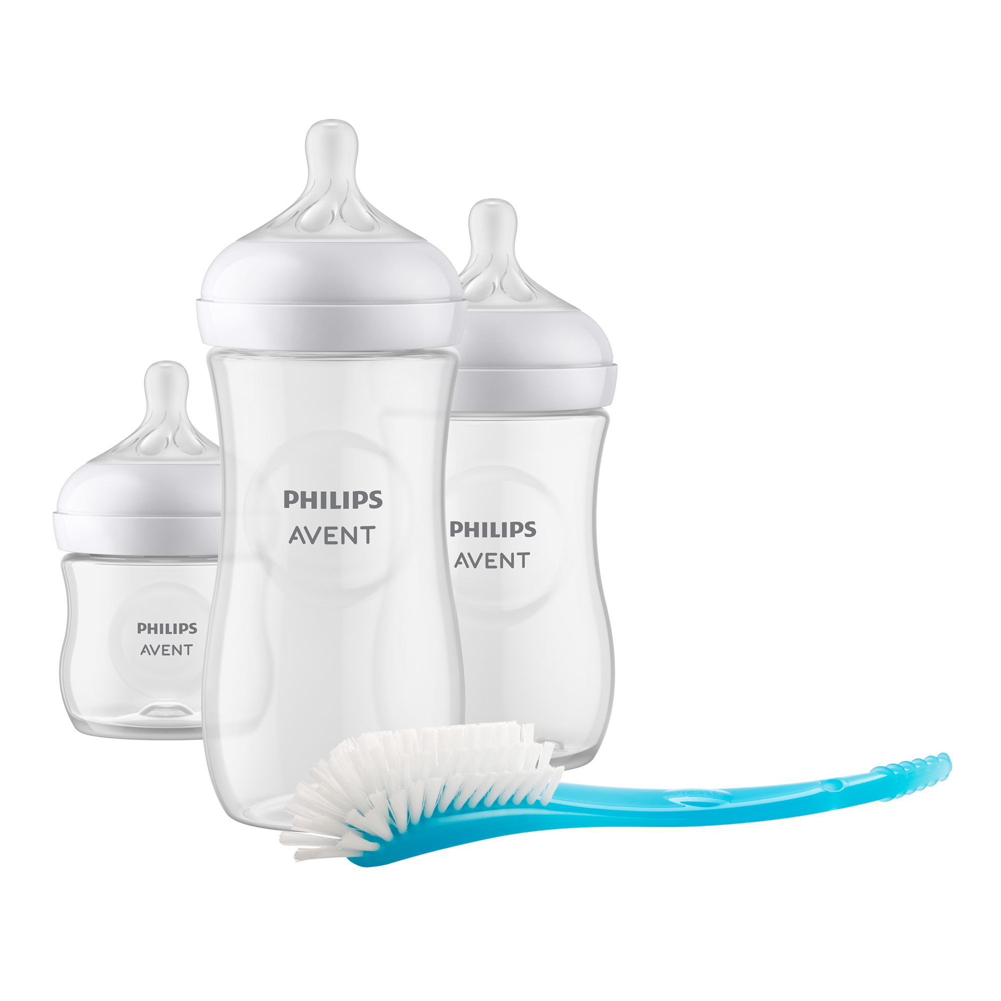 Babyfläschchen, PHILIPS AVENT, Transparent – Besonderheit: inkl. drei Flaschen und einer Flaschenbürste