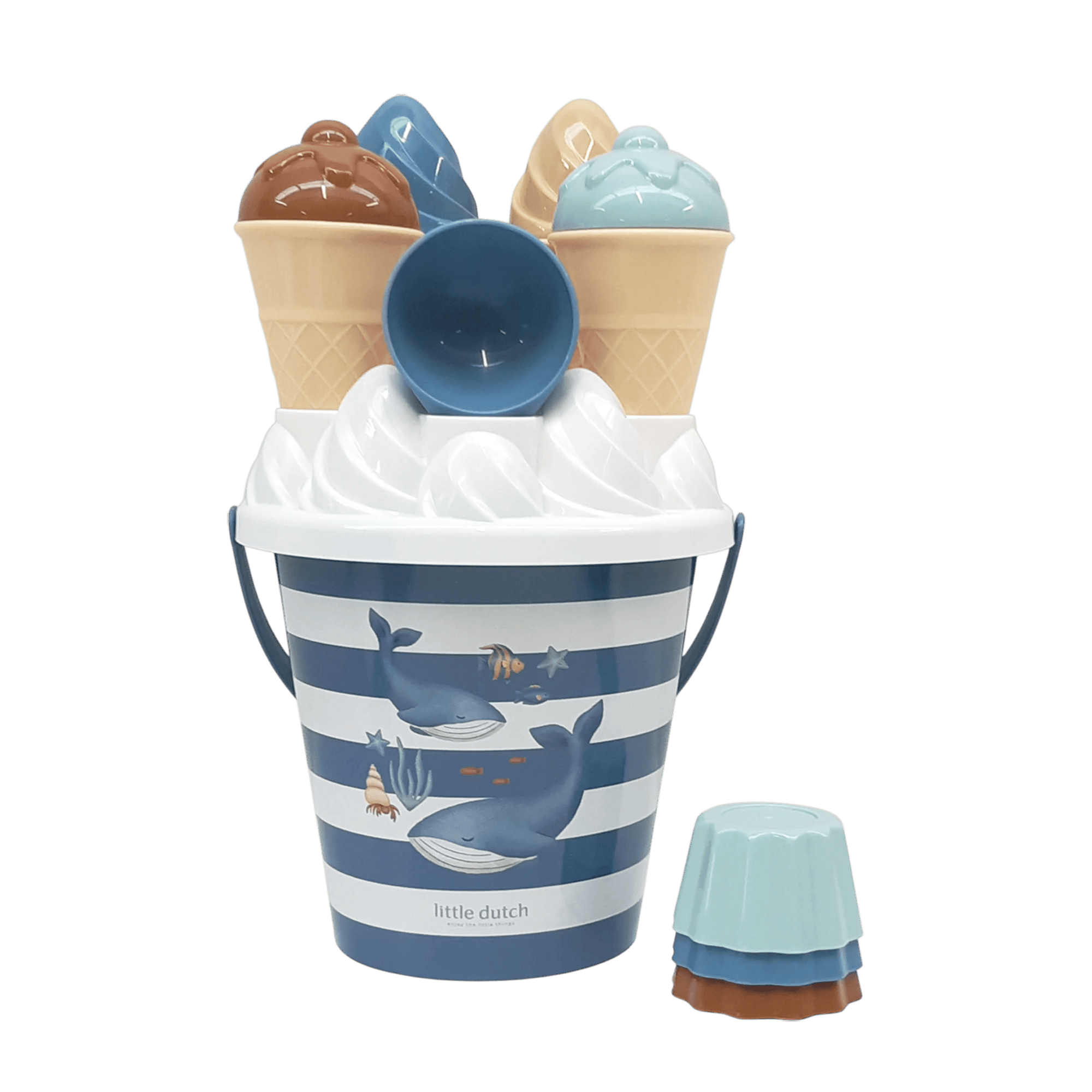 Sandspielzeug, LITTLE DUTCH, Blau – Besonderheit: Eimer mit Haltgriff und Decken mit Eistüten

