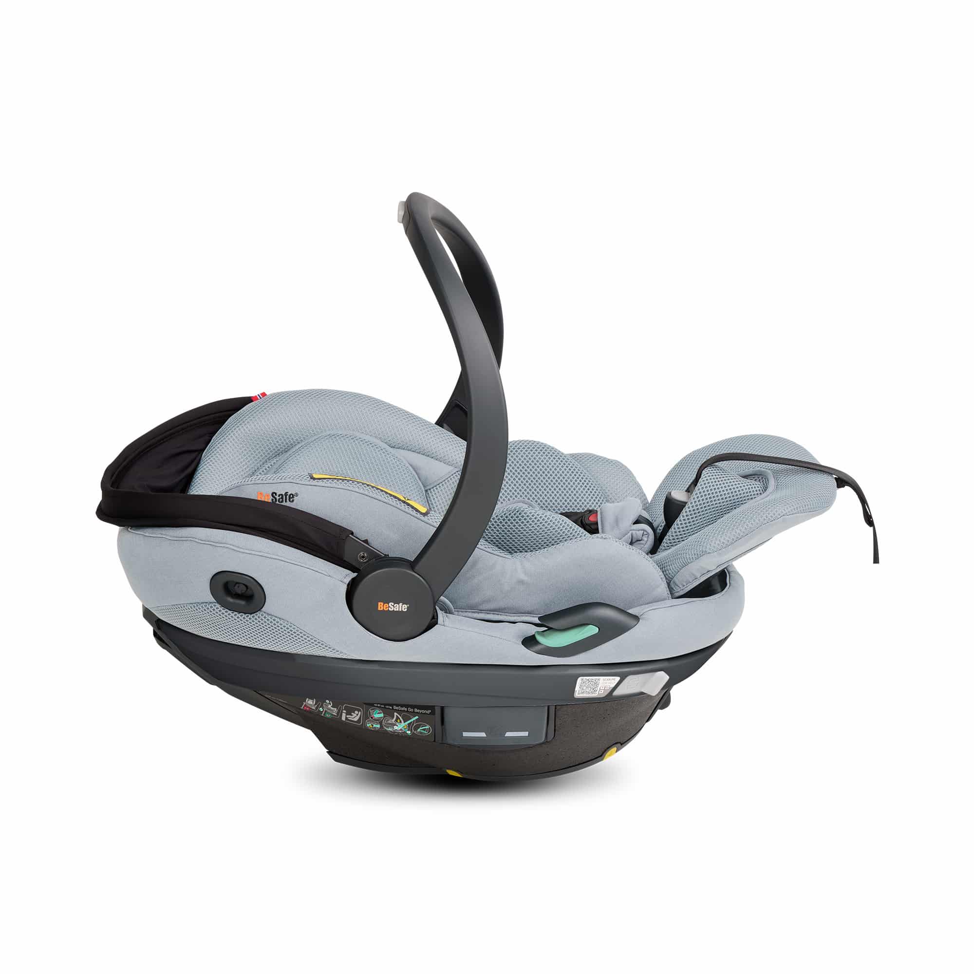 Babyschalen 0-13 kg, Gruppe 0+, BeSafe, Grau – Besonderheit: Active Lay Flat™-Funktion, Liegefunktion die sich bei einem Unfall automatisch in eine aufrechte Position bewegt