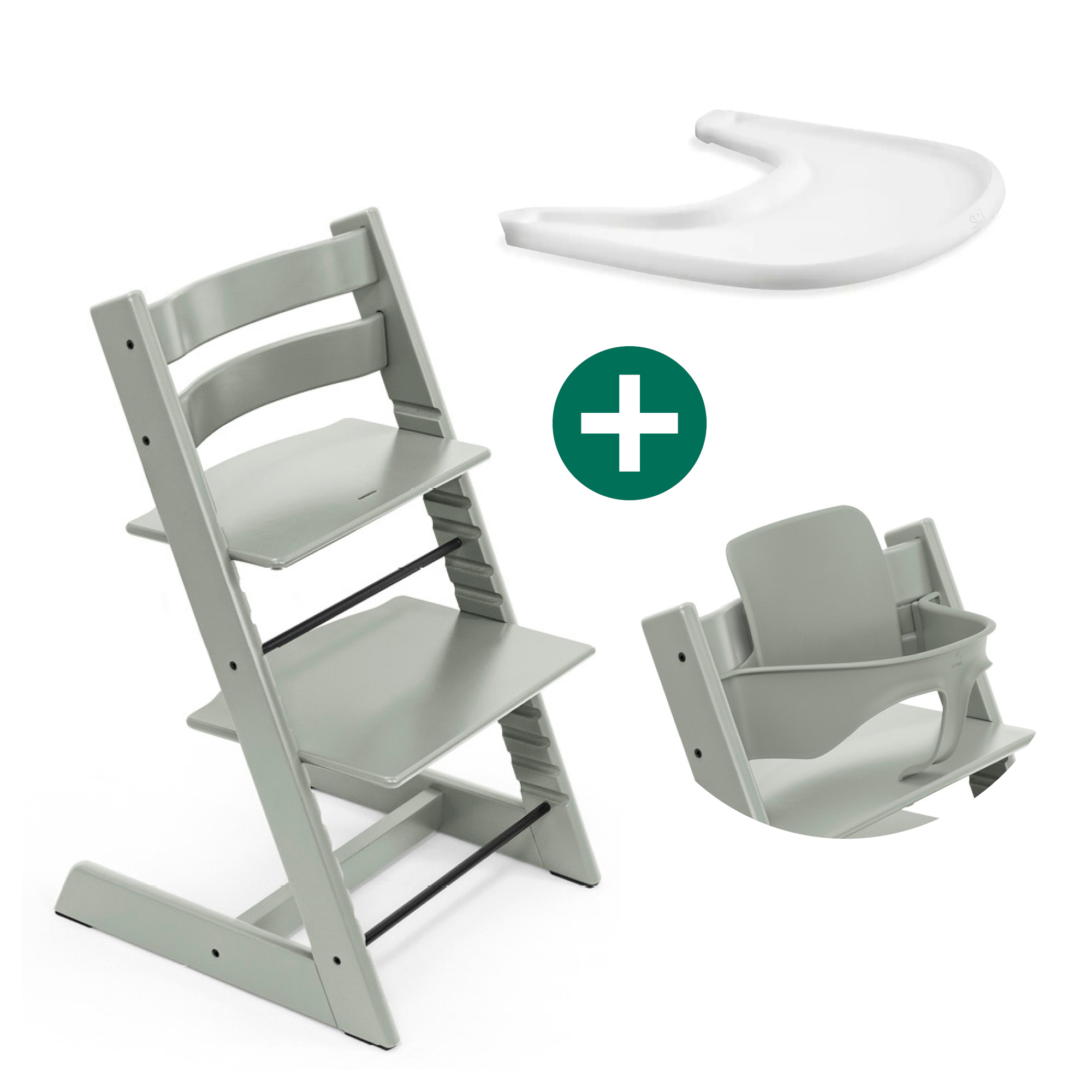 Treppenhochstühle, STOKKE, Grün – Besonderheit: Set bestehend aus Tripp Trapp Hochstuhl, Baby Set und Tablett
