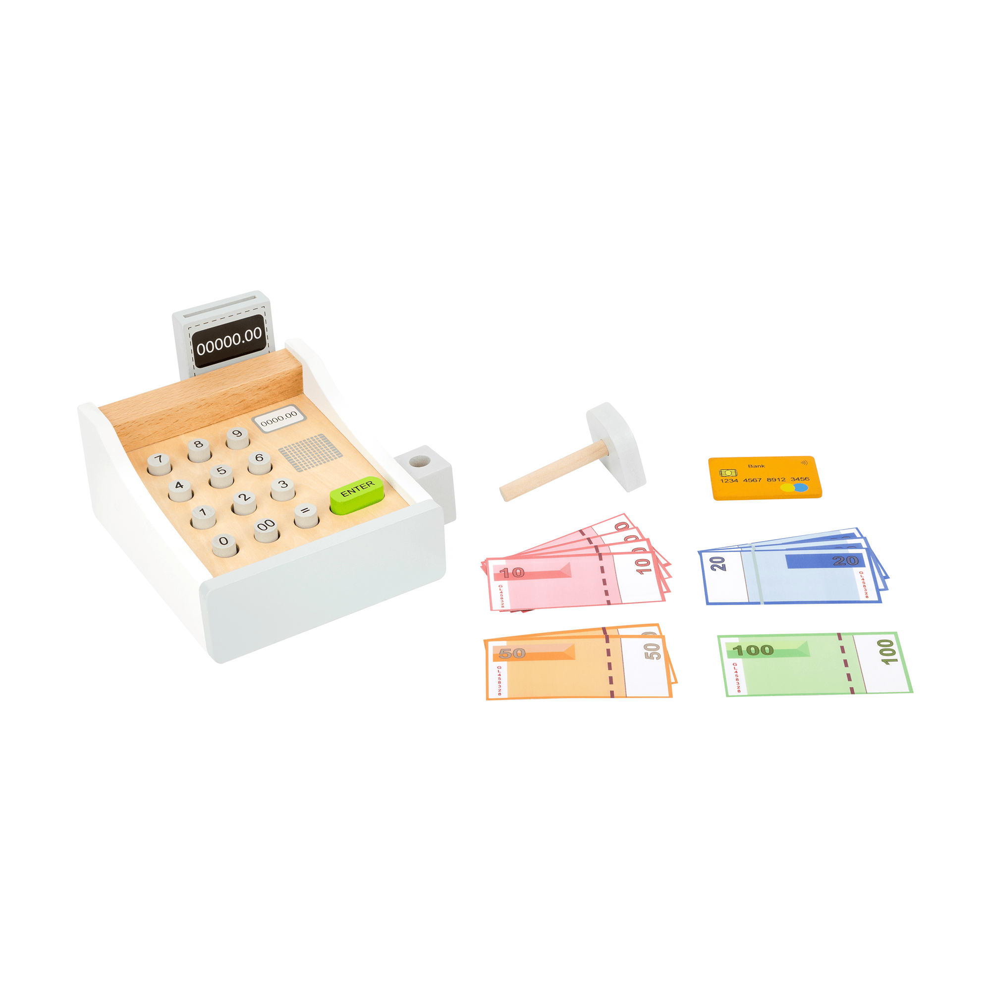 Kaufladen, small foot, Mehrfarbig – Besonderheit: enthält 1 Kasse, 1 Schublade, 1 Kartenlesegerät, 1 Scanner, 1 Karte und 10 Scheine