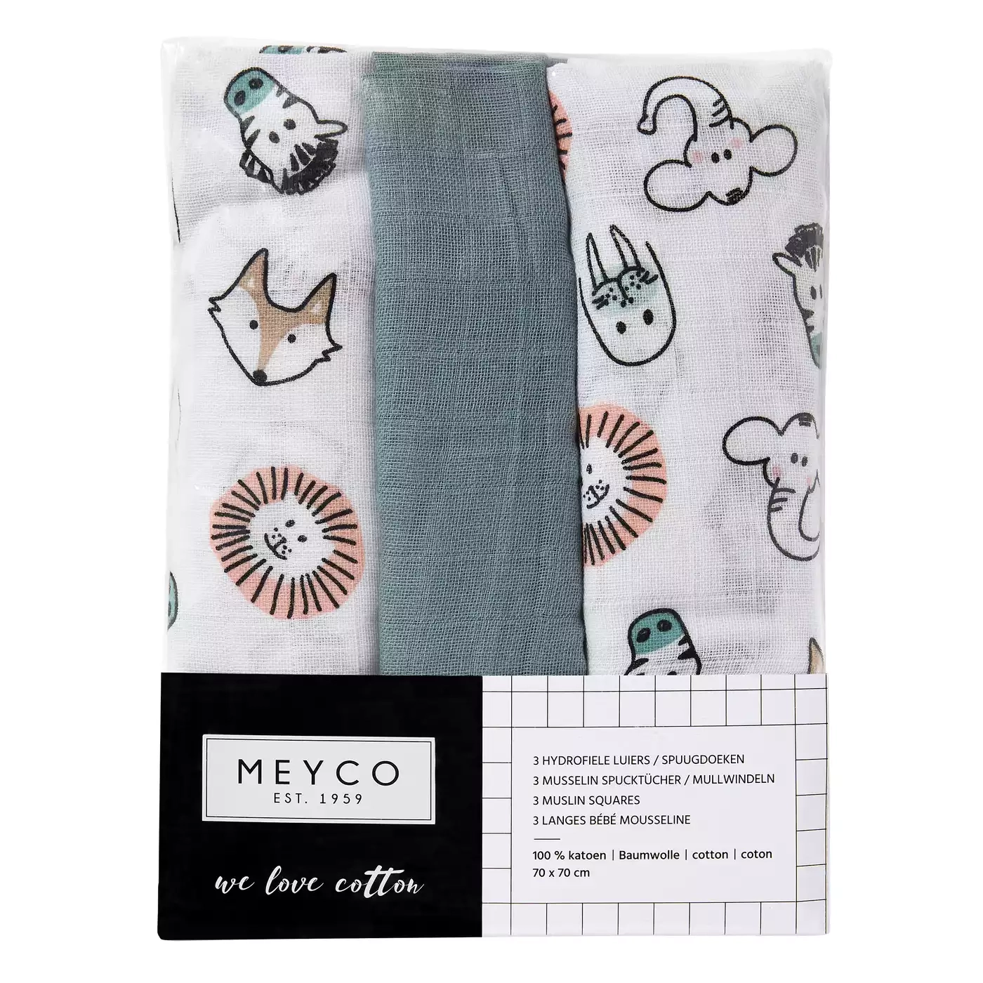 Mullwindeln, MEYCO, Grün – Besonderheit: hochwertige Musselinwindeln von Meyco im günstigen 3er-Set