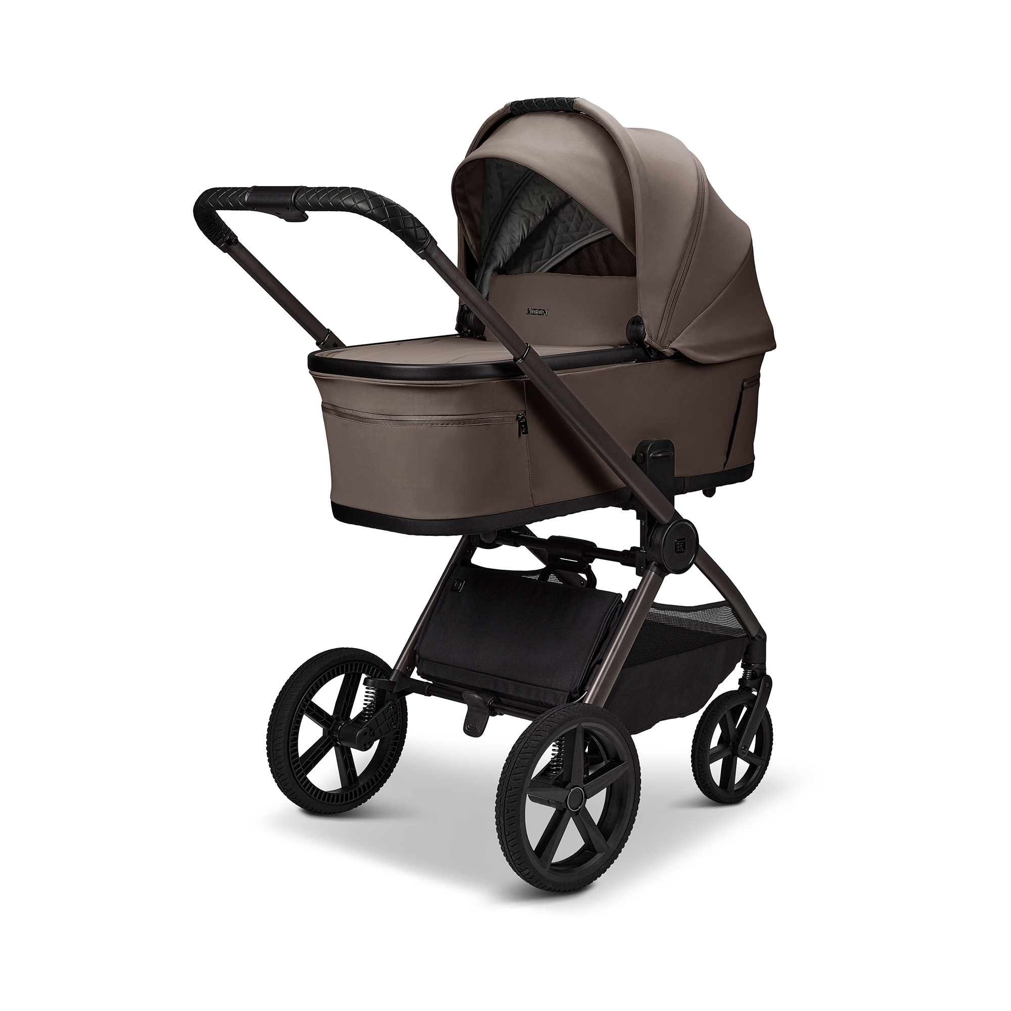 Kombi-Kinderwagen, MOON, Beige – Besonderheit: zusammenfaltbar mit Babywanne  oder Sportsitz auf dem Gestell