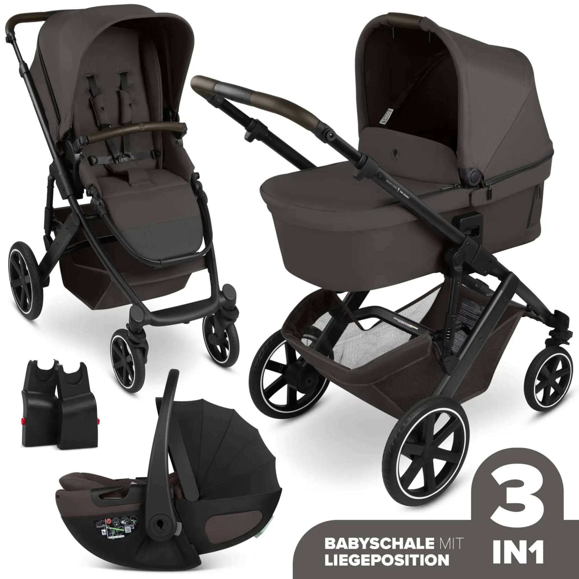 Kinderwagen Komplettsets, ABC DESIGN, Braun – Besonderheit: Set bestehend aus Kombi-Kinderwagen Salsa Core, Babyschale Calla und passenden Adaptern