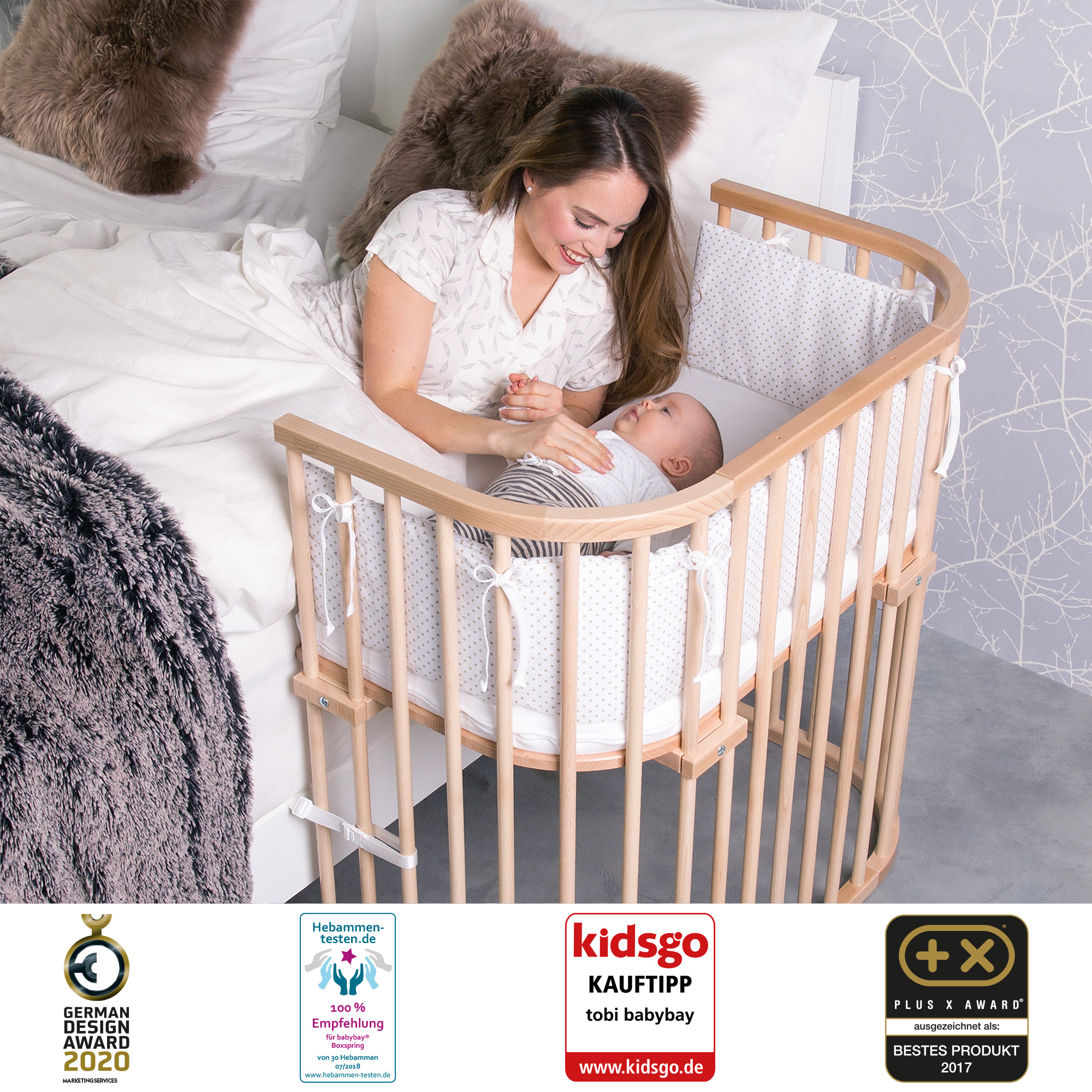 Beistellbetten, babybay, Beige – Besonderheit: extra große XXL Liegefläche